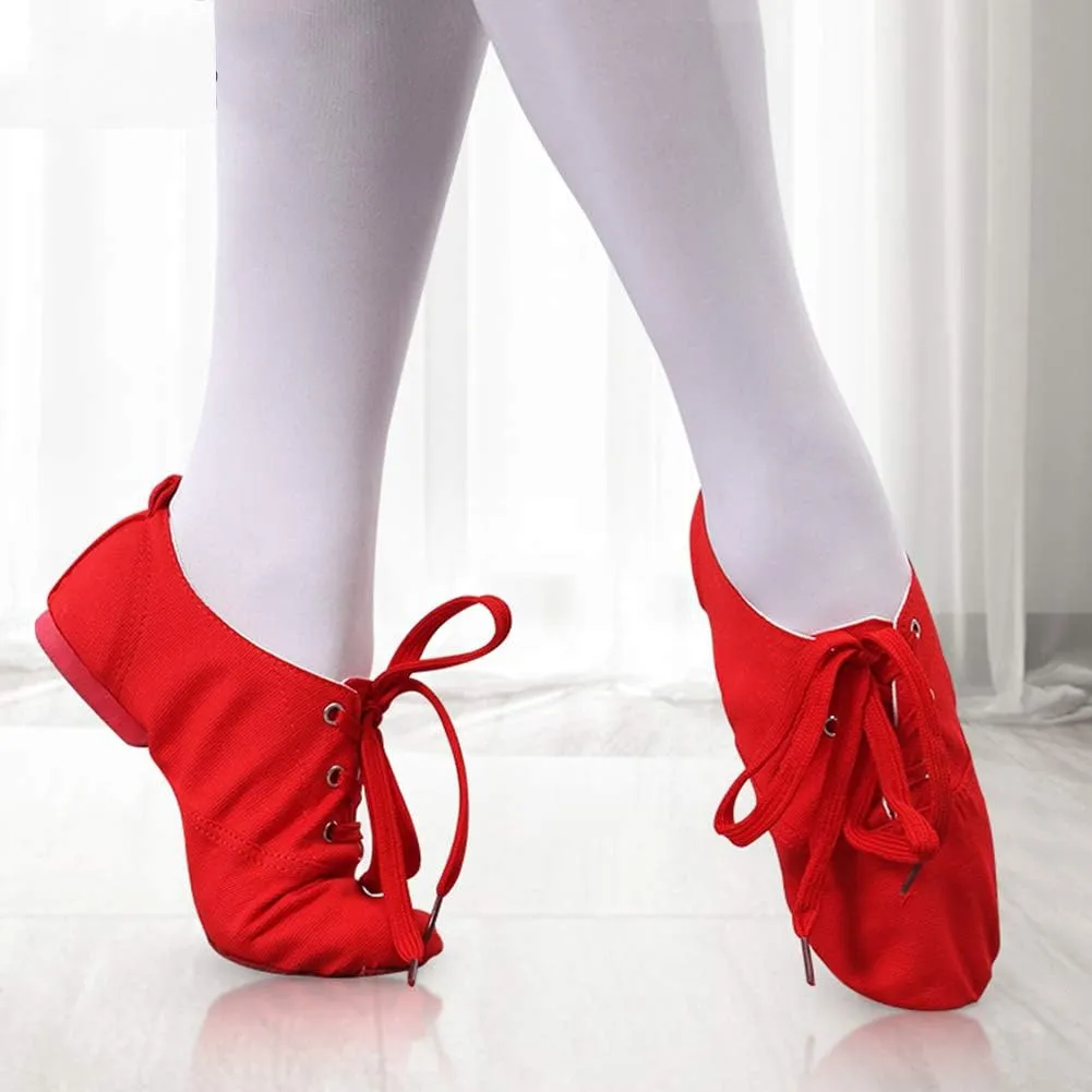 HROYL Leather/Canvas Jazz Shoes lace up Jazz Dancing Shoes,Suitable for Girls/Boys/Women/Men,Model-TJ-DBjazz