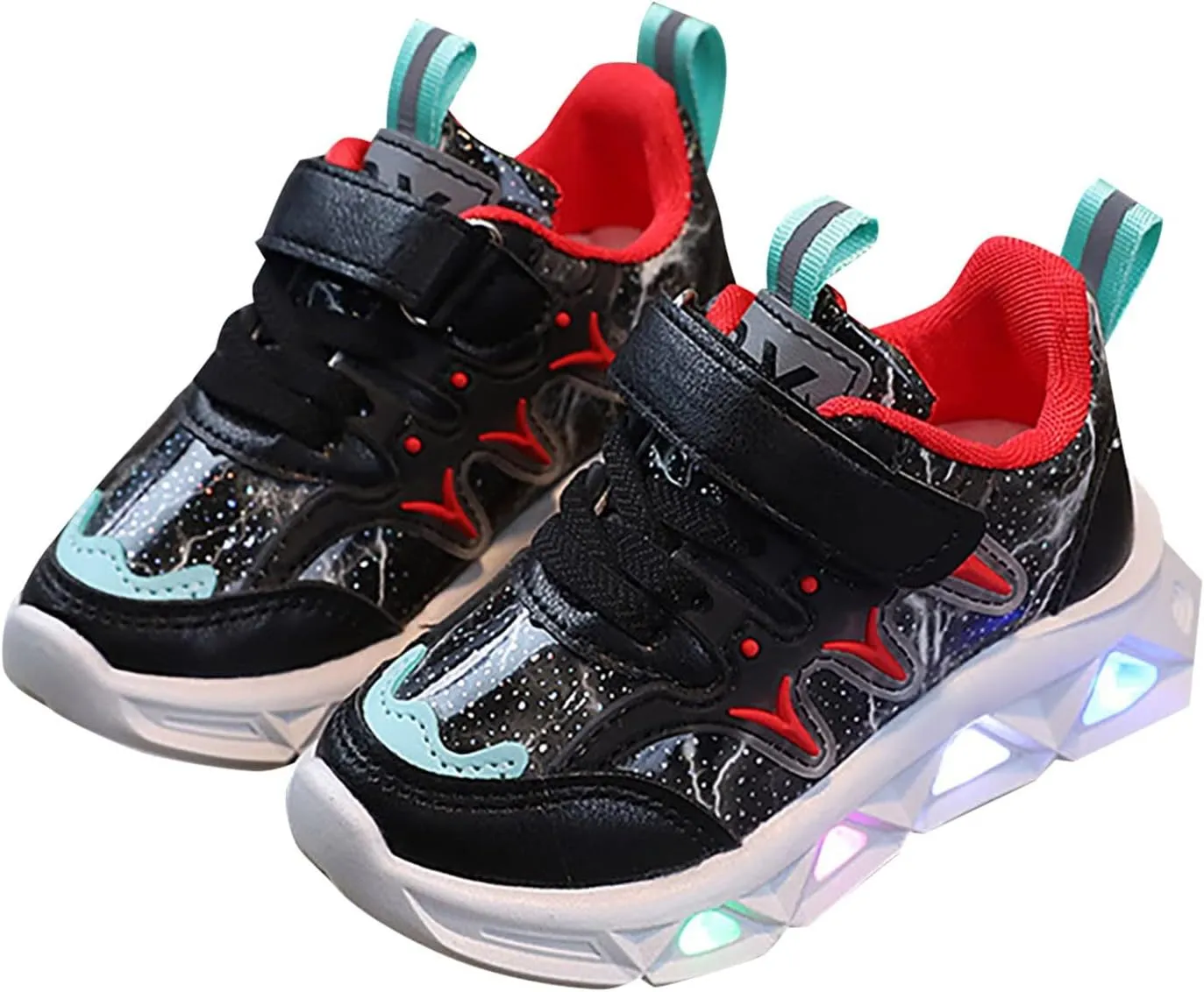 Infant Baby Shoes Children's Sneakers LED Charged Breathable Soft Sole Strap Collision Color Solid Tied Canvas Shoes