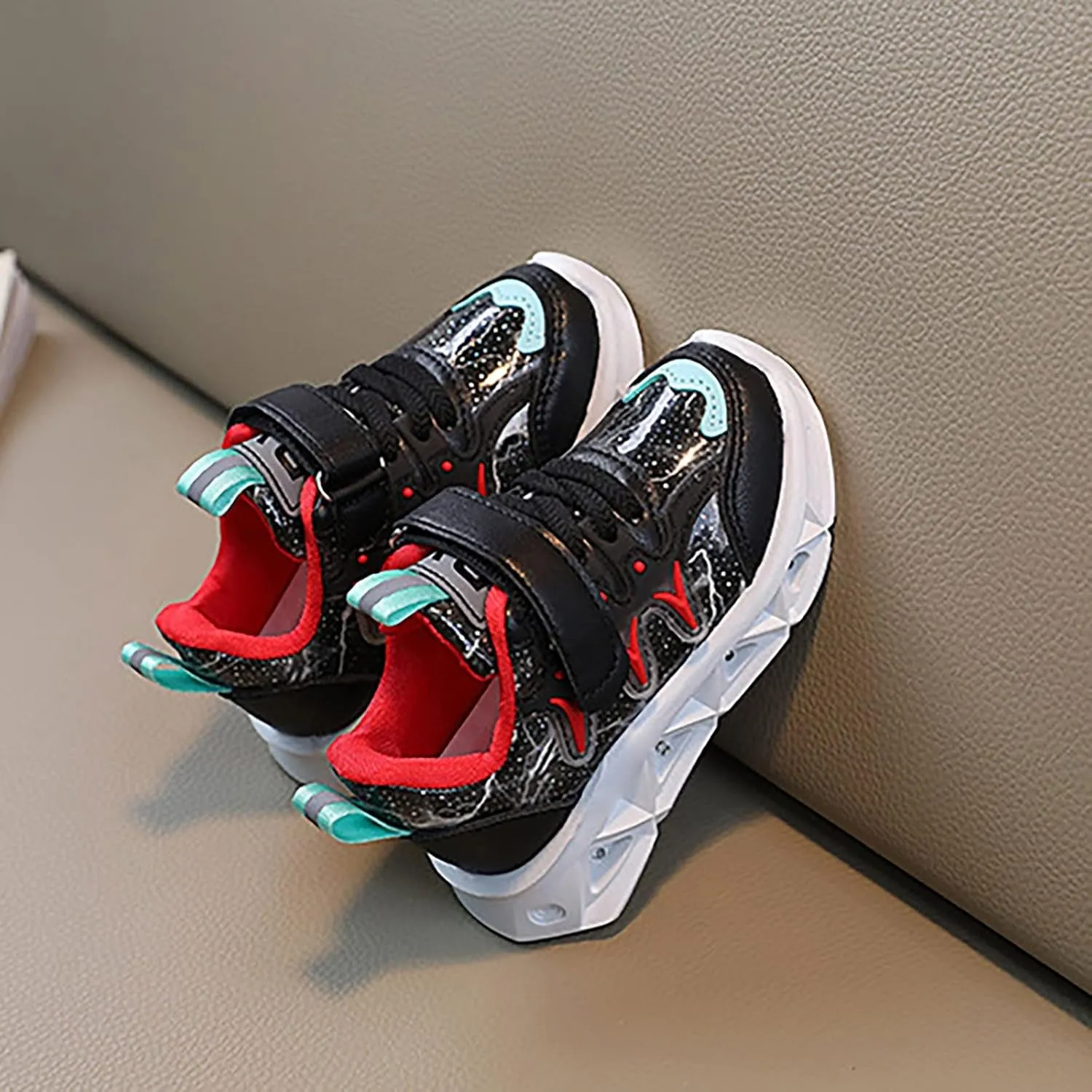 Infant Baby Shoes Children's Sneakers LED Charged Breathable Soft Sole Strap Collision Color Solid Tied Canvas Shoes