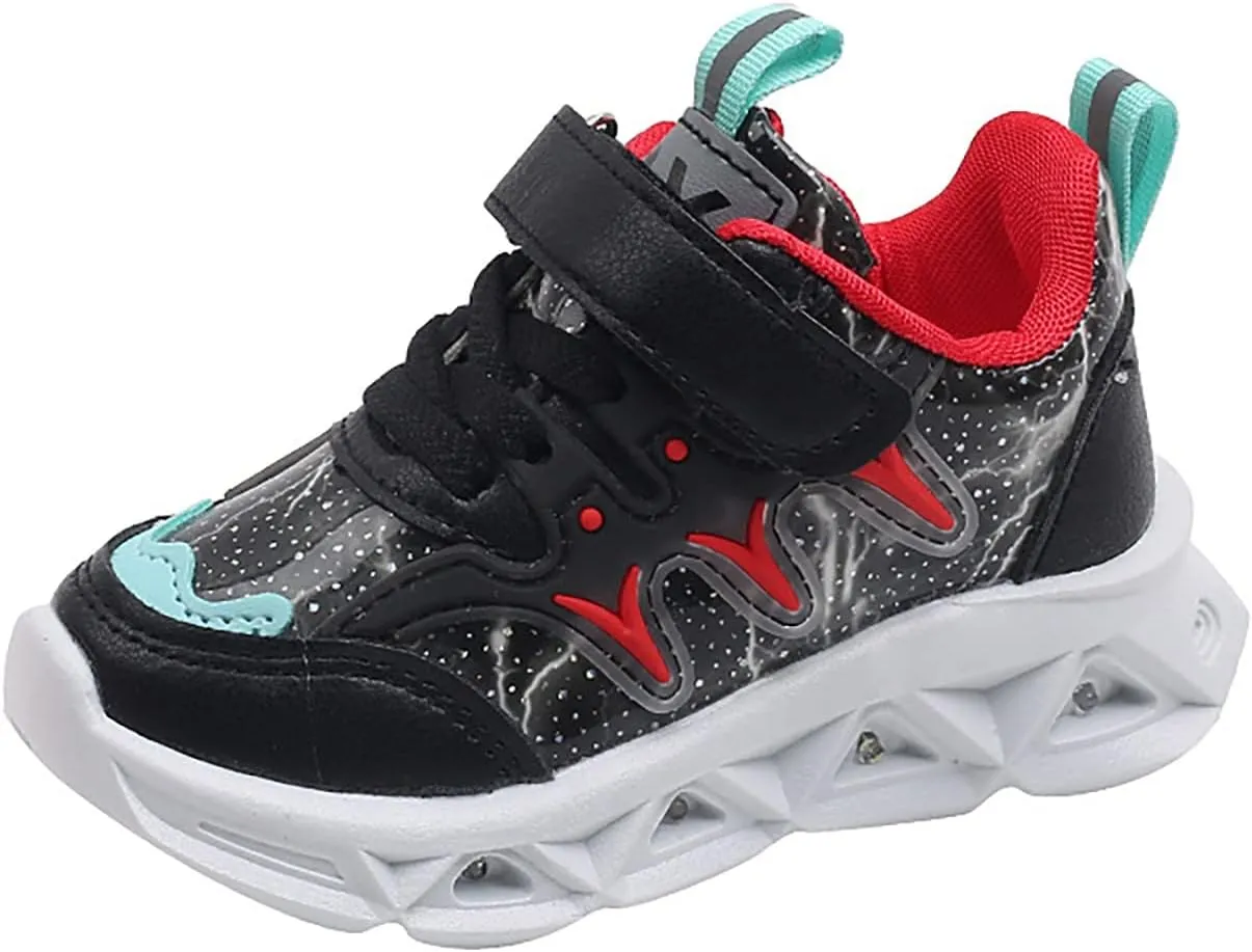 Infant Baby Shoes Children's Sneakers LED Charged Breathable Soft Sole Strap Collision Color Solid Tied Canvas Shoes