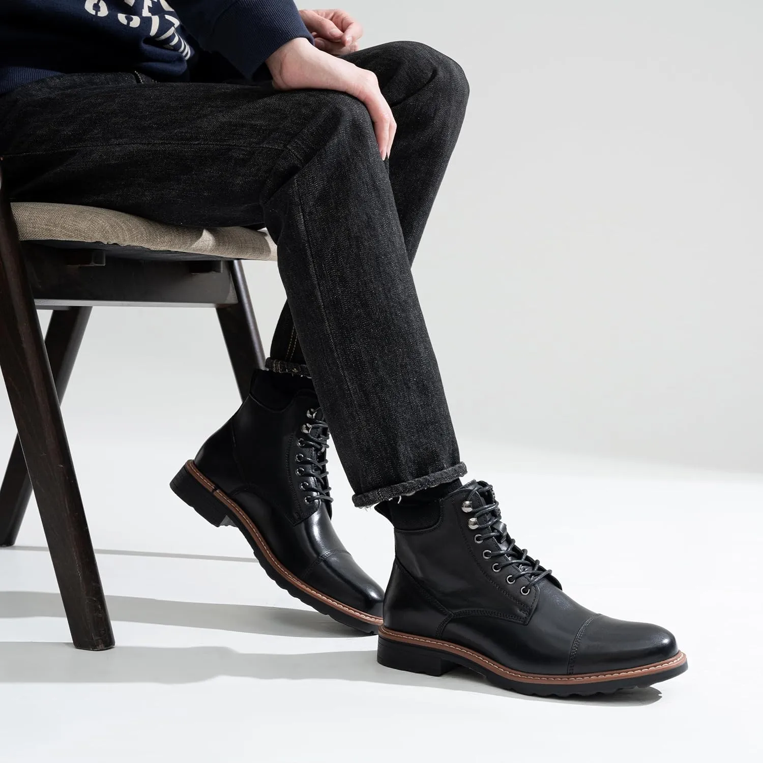 Jousen Mens Chukka Boots Leather Dress Boots for Men Retro Ankle Boots Mens High Top Boots
