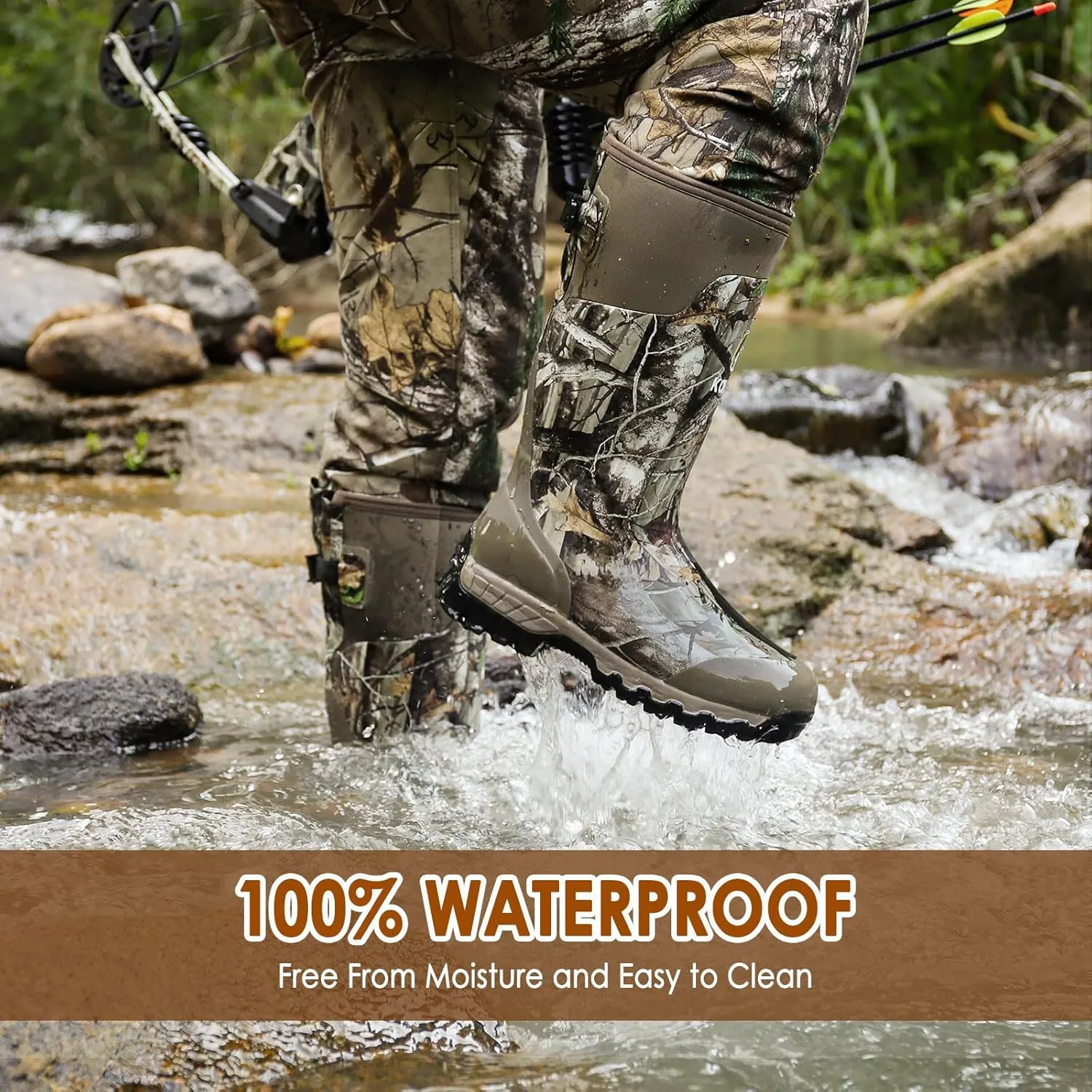 Kalkal Hunting Boots, Waterproof Anti-slip Rain Boots, Insulated Rubber Boots with 6mm Neoprene, for Hunting Working Farming (Size 6-14)