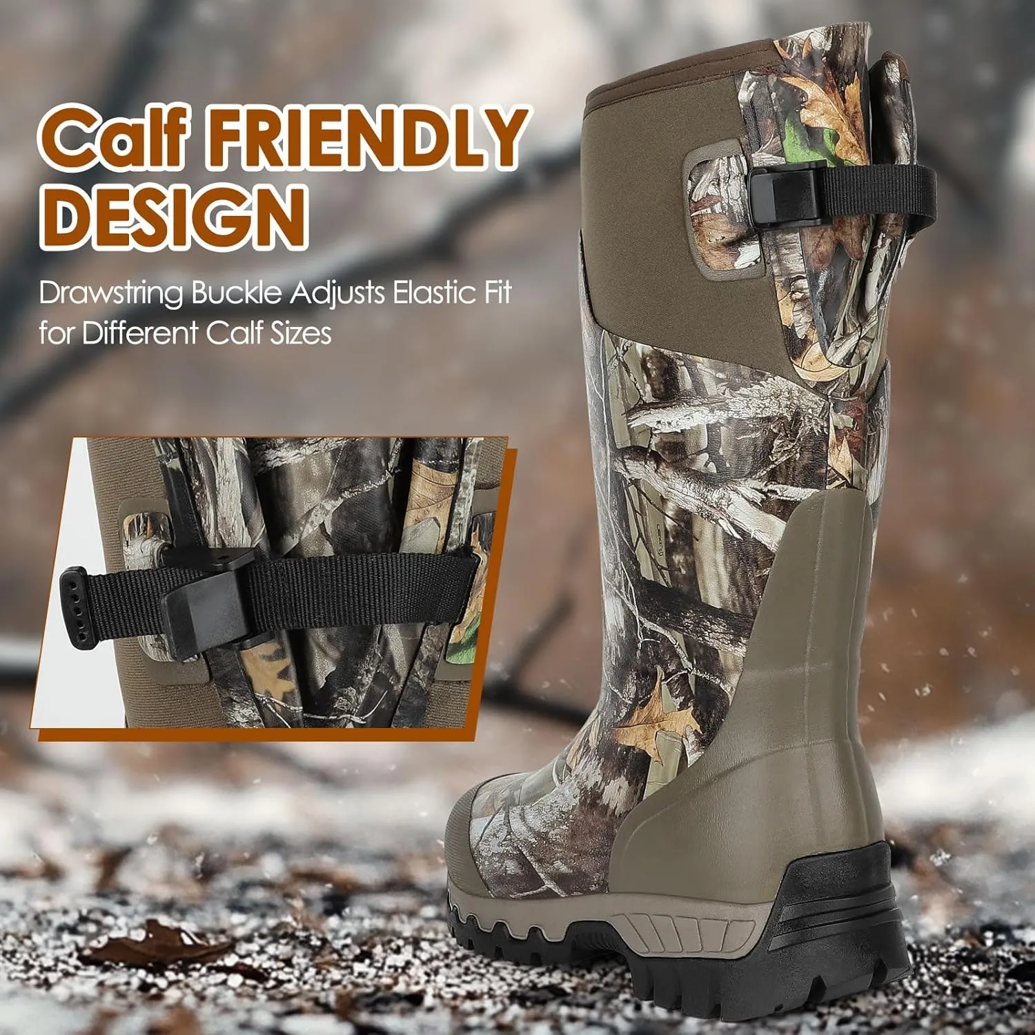 Kalkal Hunting Boots, Waterproof Anti-slip Rain Boots, Insulated Rubber Boots with 6mm Neoprene, for Hunting Working Farming (Size 6-14)