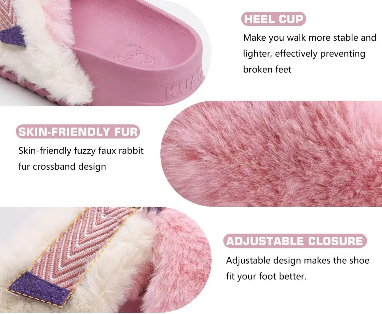 KuaiLu Women's Fuzzy Cross Band Platform Slippers Comfortable Faux Fur Open Toe Arch Support Slides Slippers for Indoor Outdoor