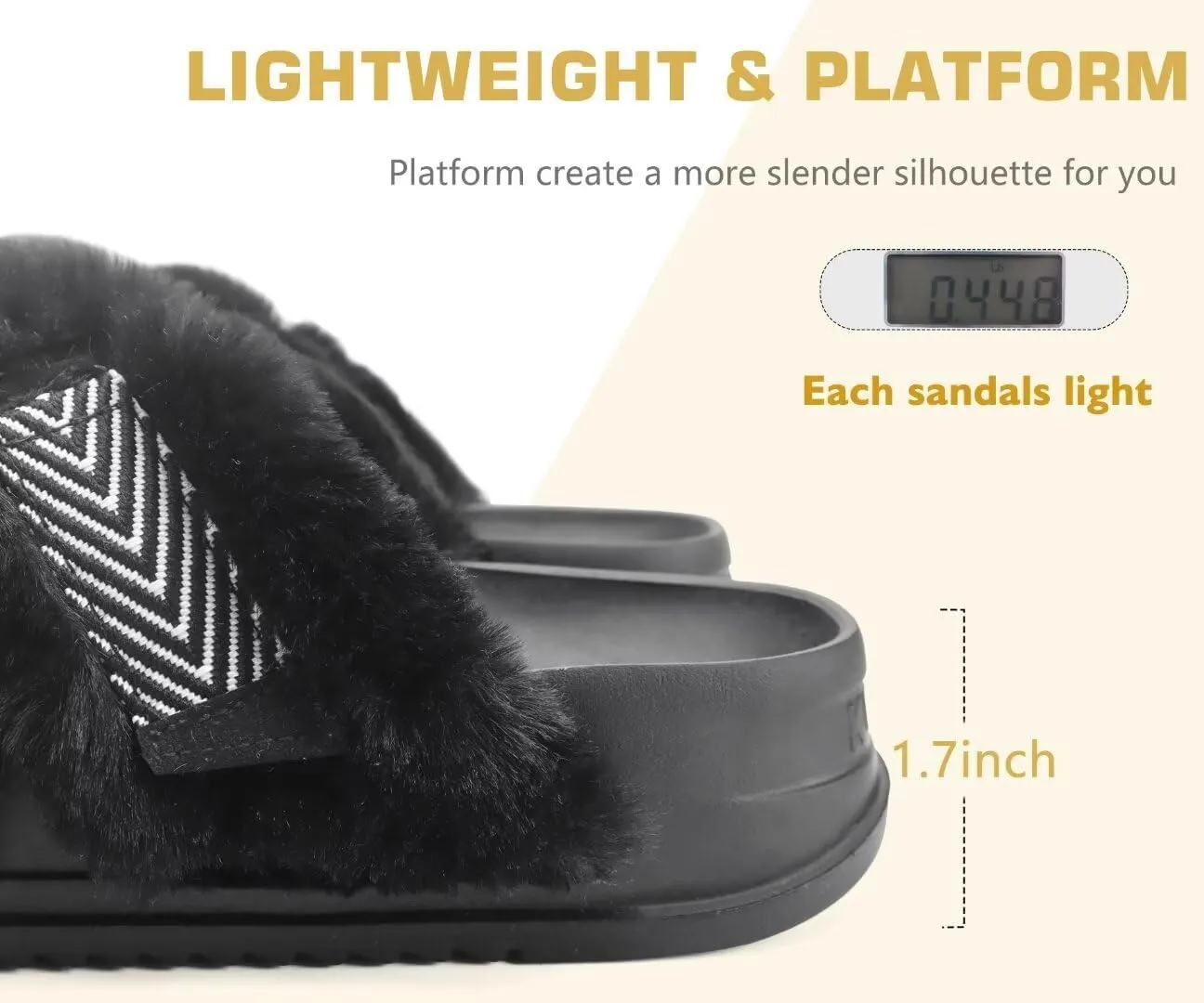 KuaiLu Women's Fuzzy Cross Band Platform Slippers Comfortable Faux Fur Open Toe Arch Support Slides Slippers for Indoor Outdoor