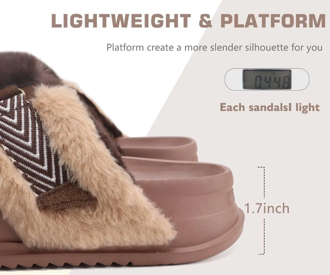 KuaiLu Women's Fuzzy Cross Band Platform Slippers Comfortable Faux Fur Open Toe Arch Support Slides Slippers for Indoor Outdoor