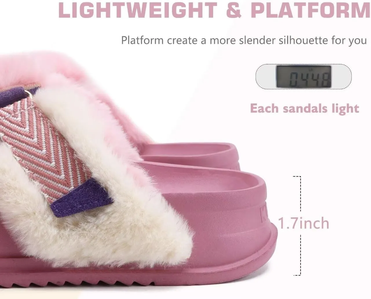 KuaiLu Women's Fuzzy Cross Band Platform Slippers Comfortable Faux Fur Open Toe Arch Support Slides Slippers for Indoor Outdoor