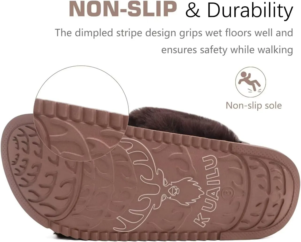 KuaiLu Women's Fuzzy Cross Band Platform Slippers Comfortable Faux Fur Open Toe Arch Support Slides Slippers for Indoor Outdoor