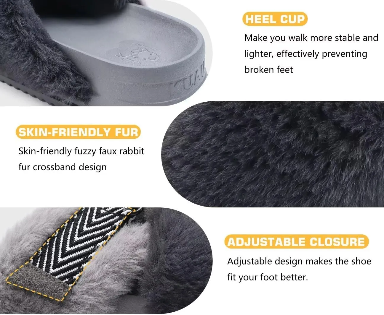 KuaiLu Women's Fuzzy Cross Band Platform Slippers Comfortable Faux Fur Open Toe Arch Support Slides Slippers for Indoor Outdoor