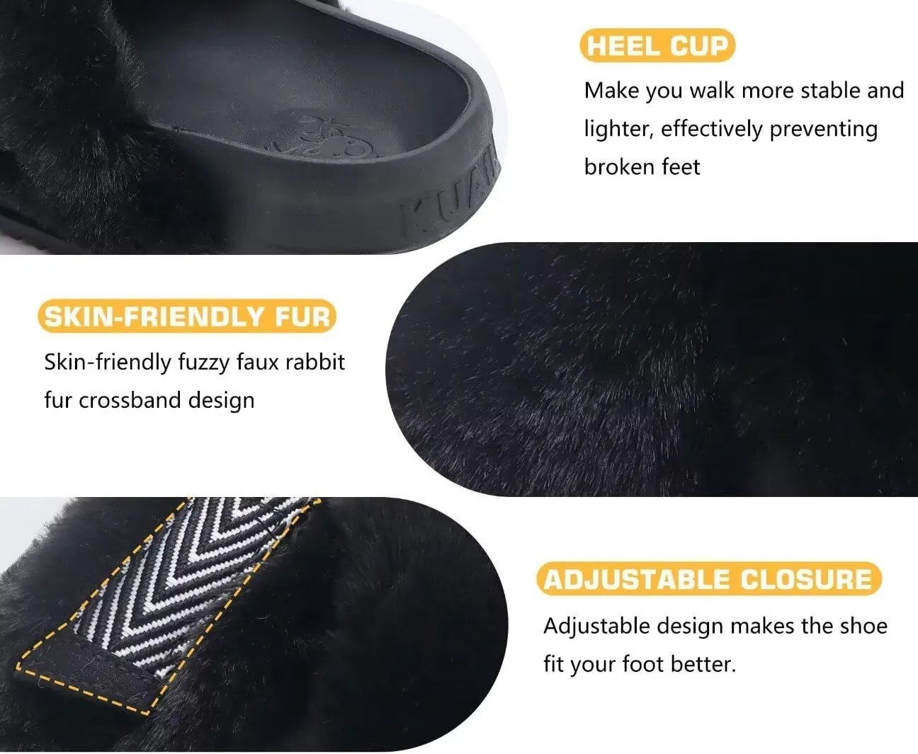 KuaiLu Women's Fuzzy Cross Band Platform Slippers Comfortable Faux Fur Open Toe Arch Support Slides Slippers for Indoor Outdoor
