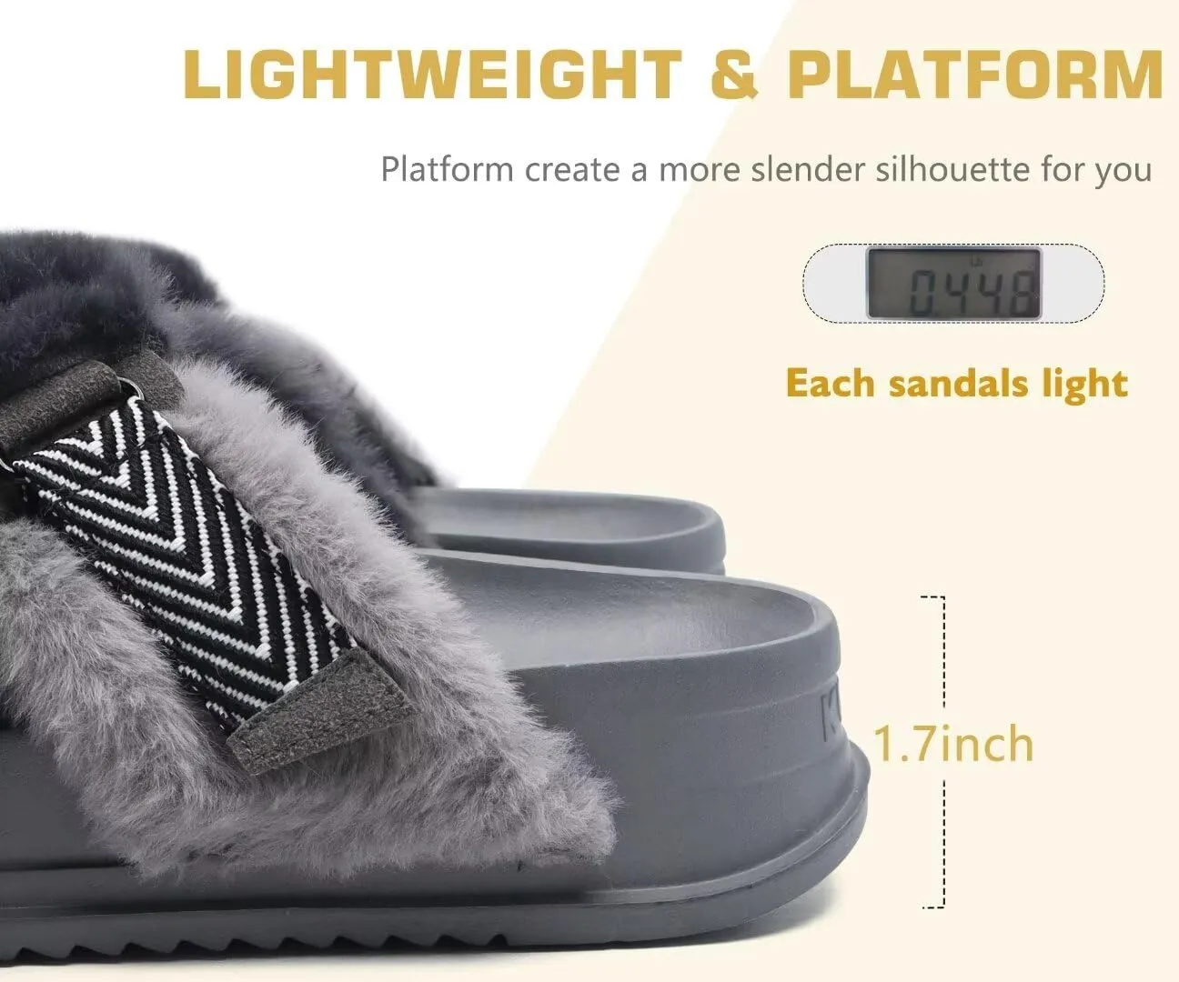 KuaiLu Women's Fuzzy Cross Band Platform Slippers Comfortable Faux Fur Open Toe Arch Support Slides Slippers for Indoor Outdoor