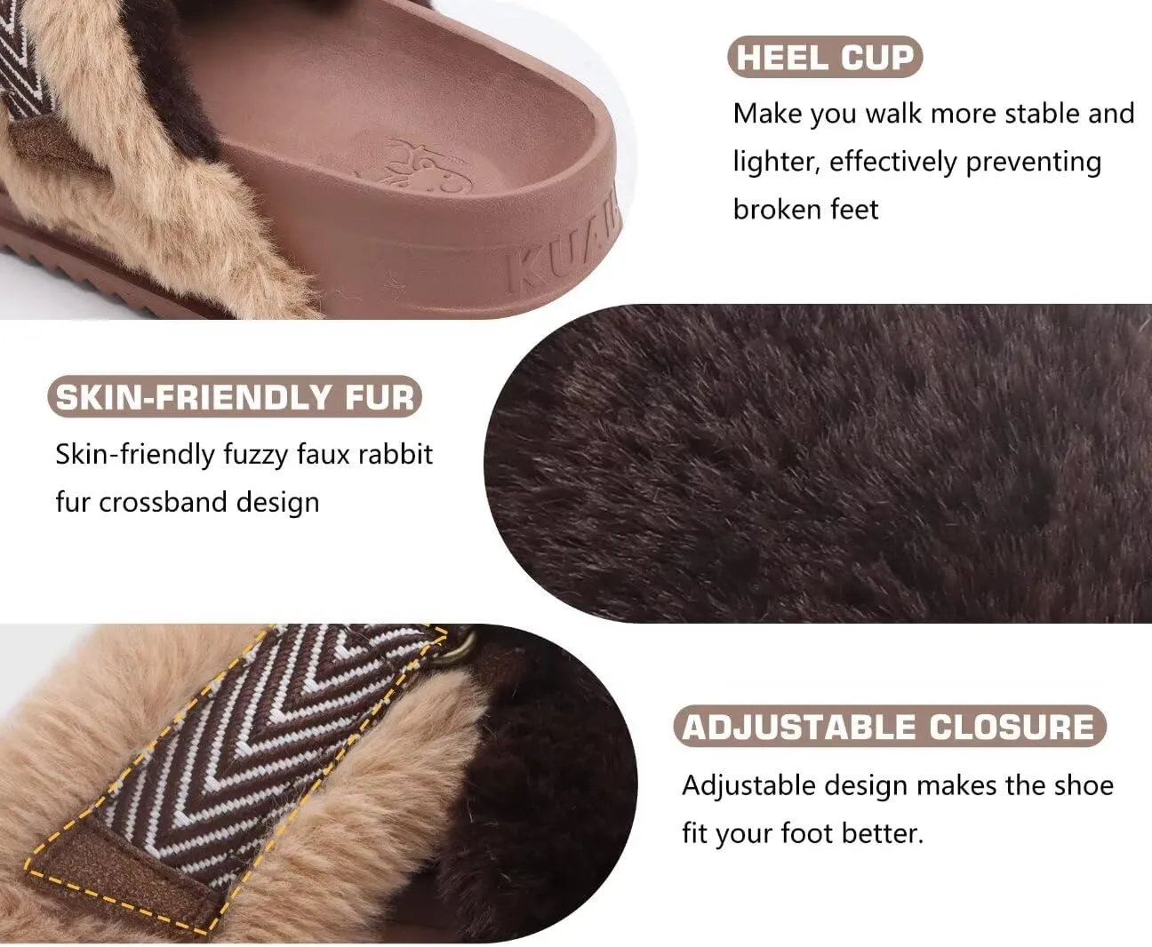 KuaiLu Women's Fuzzy Cross Band Platform Slippers Comfortable Faux Fur Open Toe Arch Support Slides Slippers for Indoor Outdoor