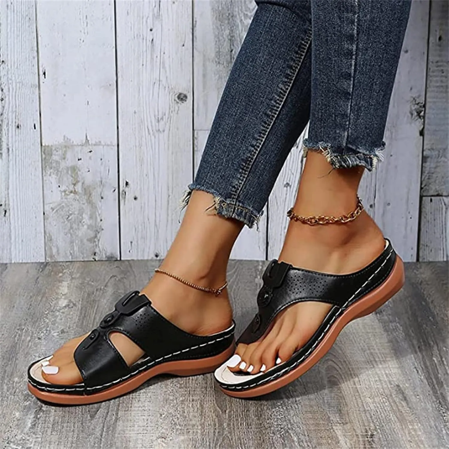 Ladmiple Sandals Women Fashion Flat Orthopedic Flip Flops Arch Support Soft Summer Dressy Comfortable Orthotic Slides 2024