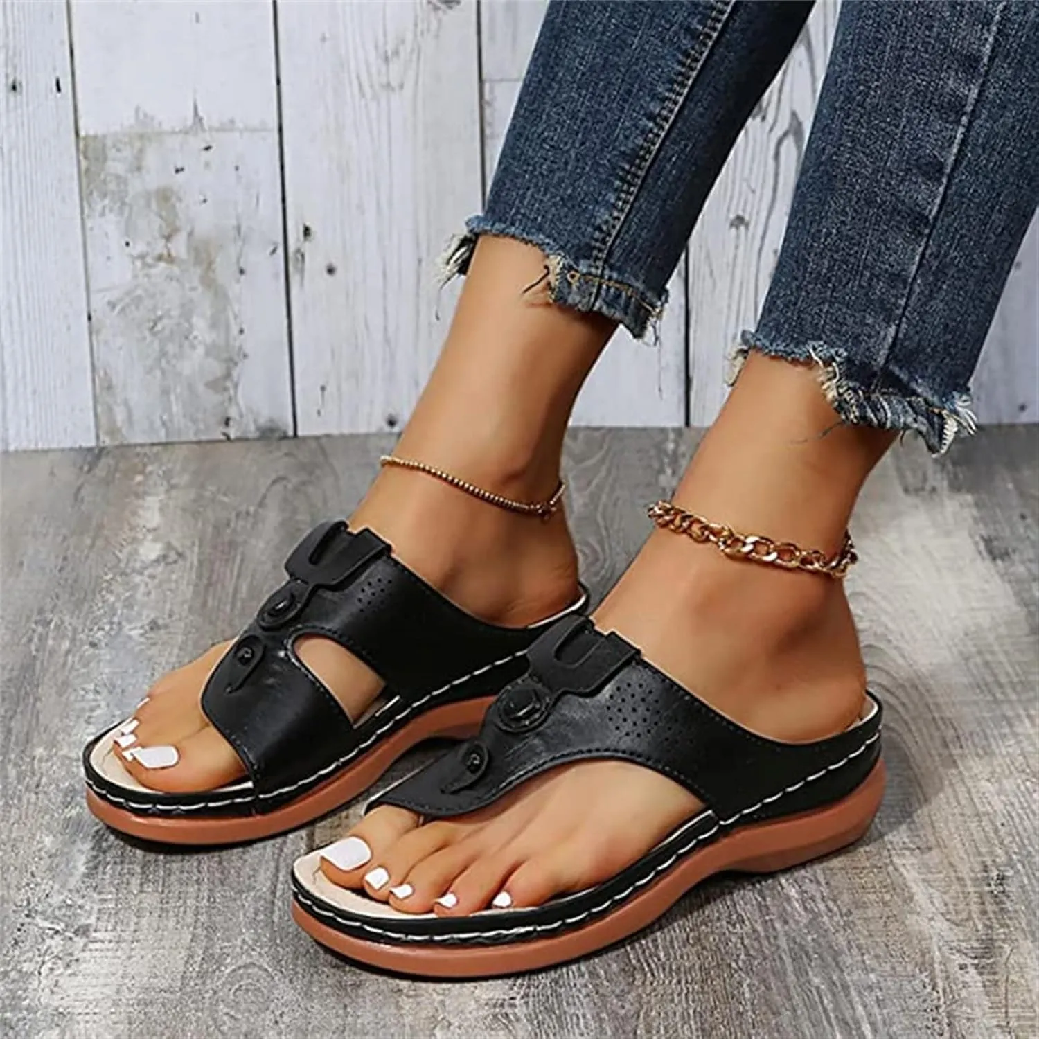 Ladmiple Sandals Women Fashion Flat Orthopedic Flip Flops Arch Support Soft Summer Dressy Comfortable Orthotic Slides 2024