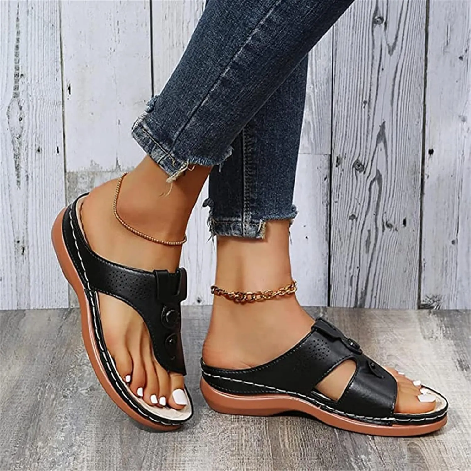 Ladmiple Sandals Women Fashion Flat Orthopedic Flip Flops Arch Support Soft Summer Dressy Comfortable Orthotic Slides 2024