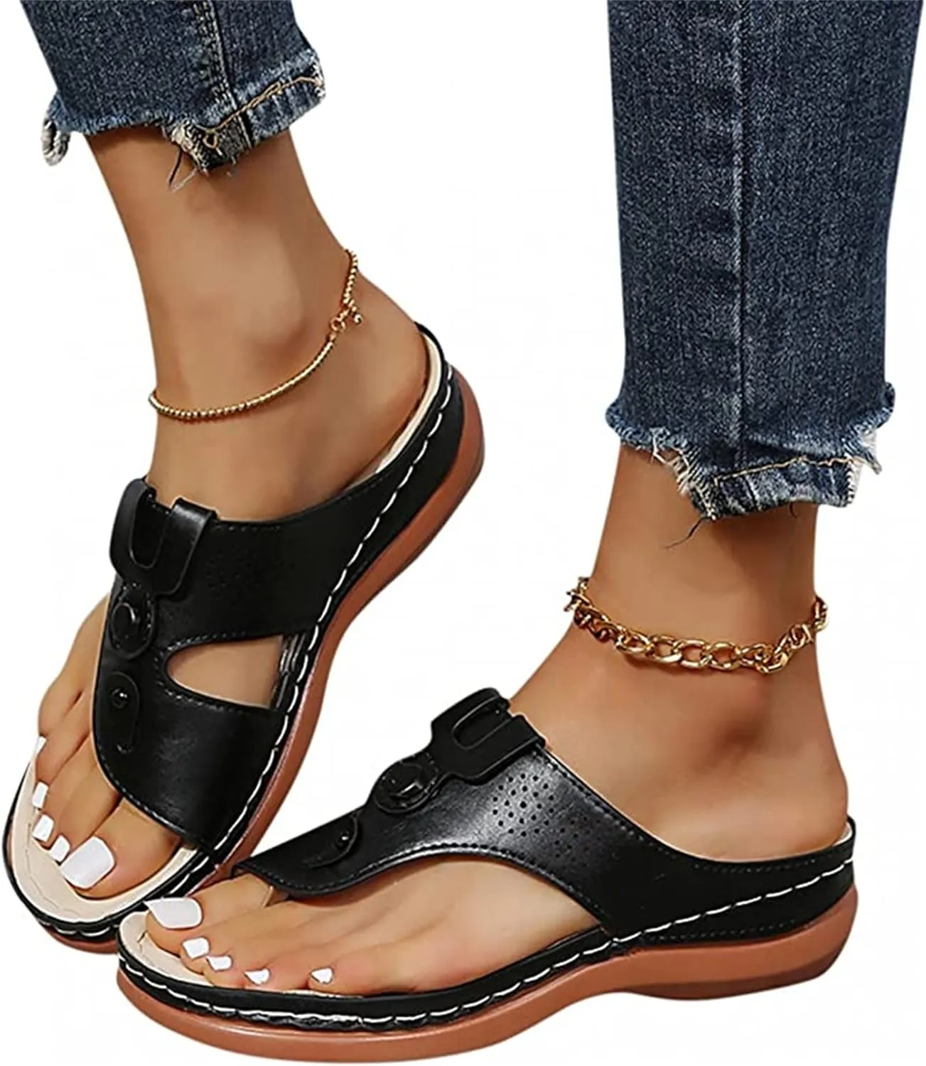 Ladmiple Sandals Women Fashion Flat Orthopedic Flip Flops Arch Support Soft Summer Dressy Comfortable Orthotic Slides 2024