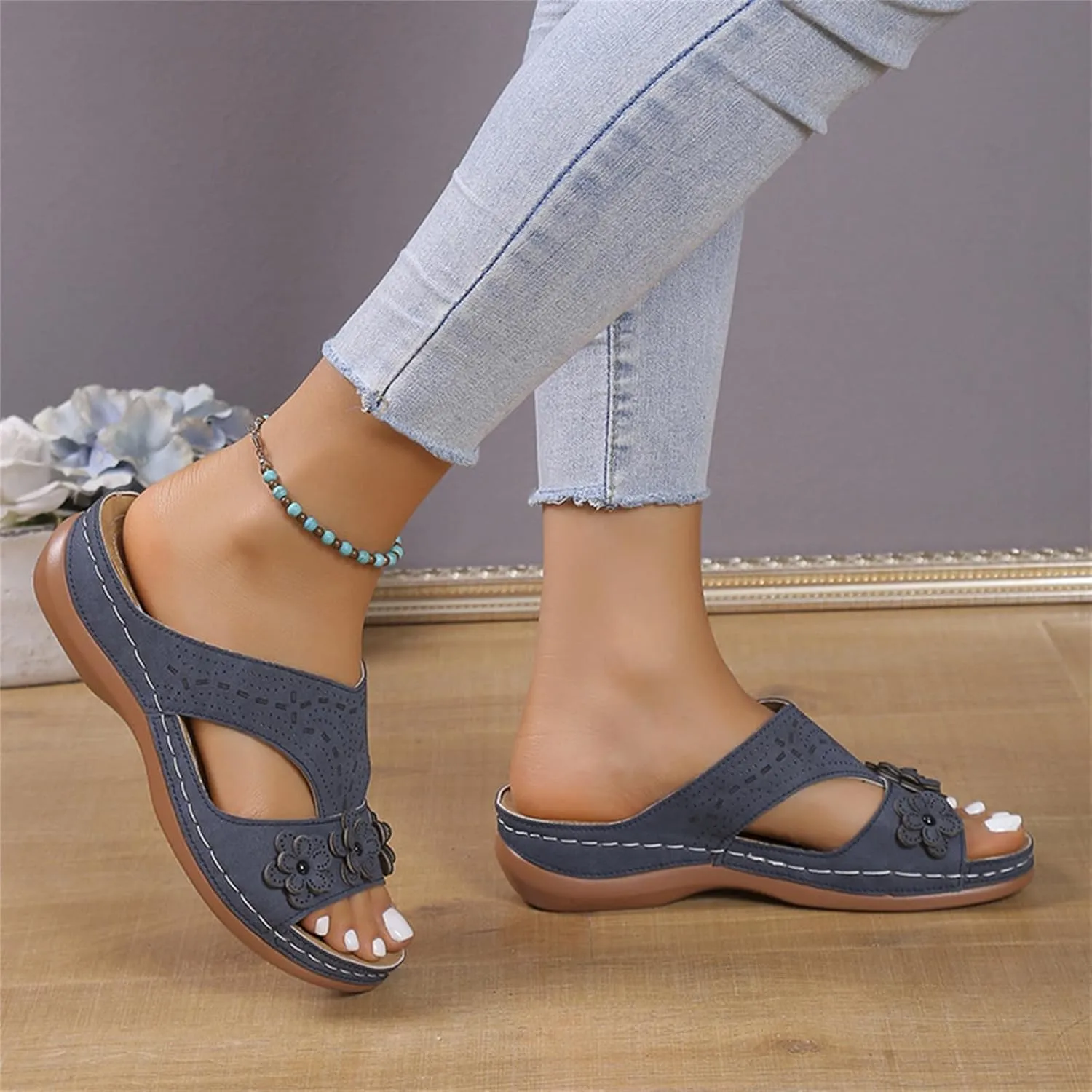 Ladmiple Womens Sandals Comfortable Walking Dressy Orthopedic Slippers Slip On Summer Orthotic Flip Flops With Arch Support