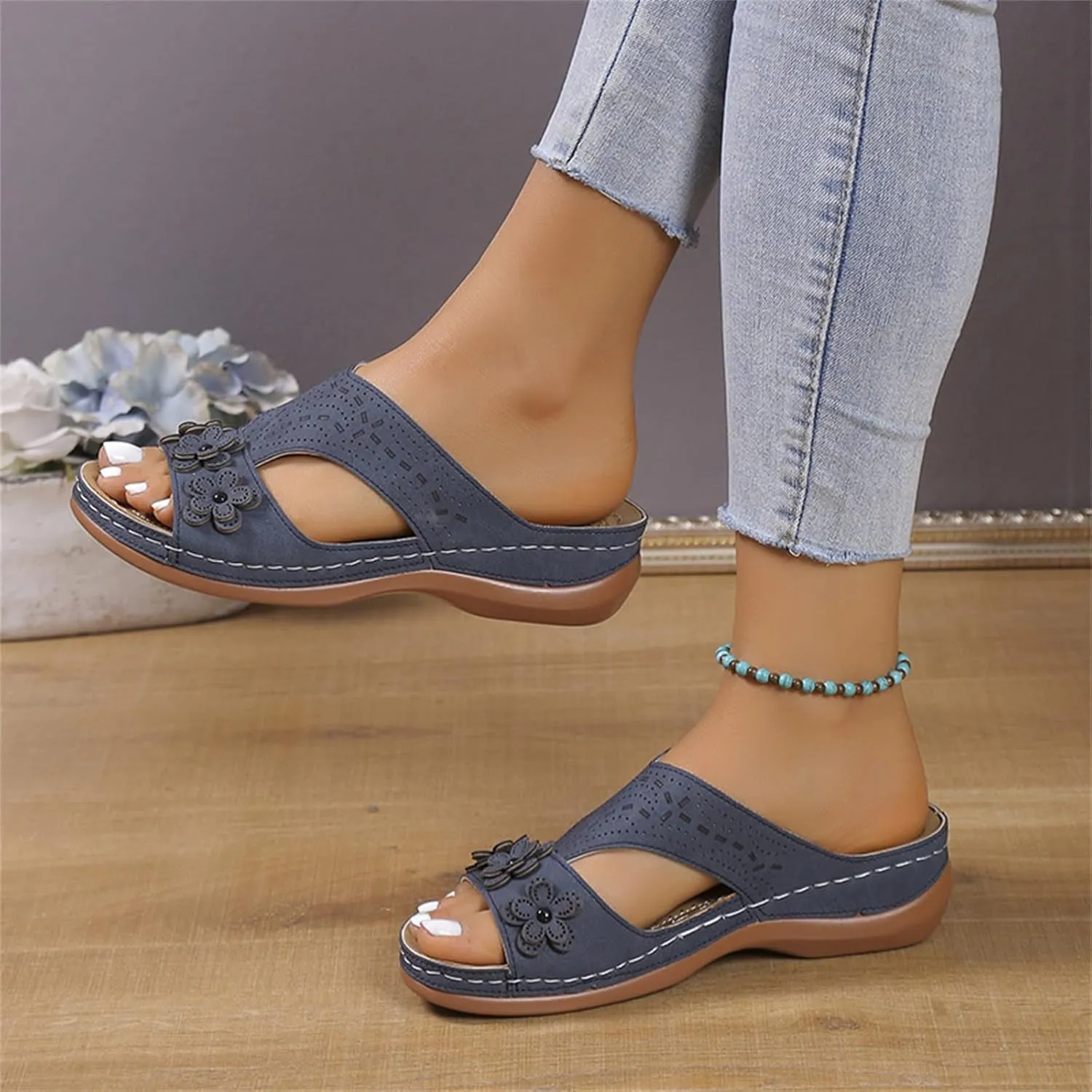 Ladmiple Womens Sandals Comfortable Walking Dressy Orthopedic Slippers Slip On Summer Orthotic Flip Flops With Arch Support