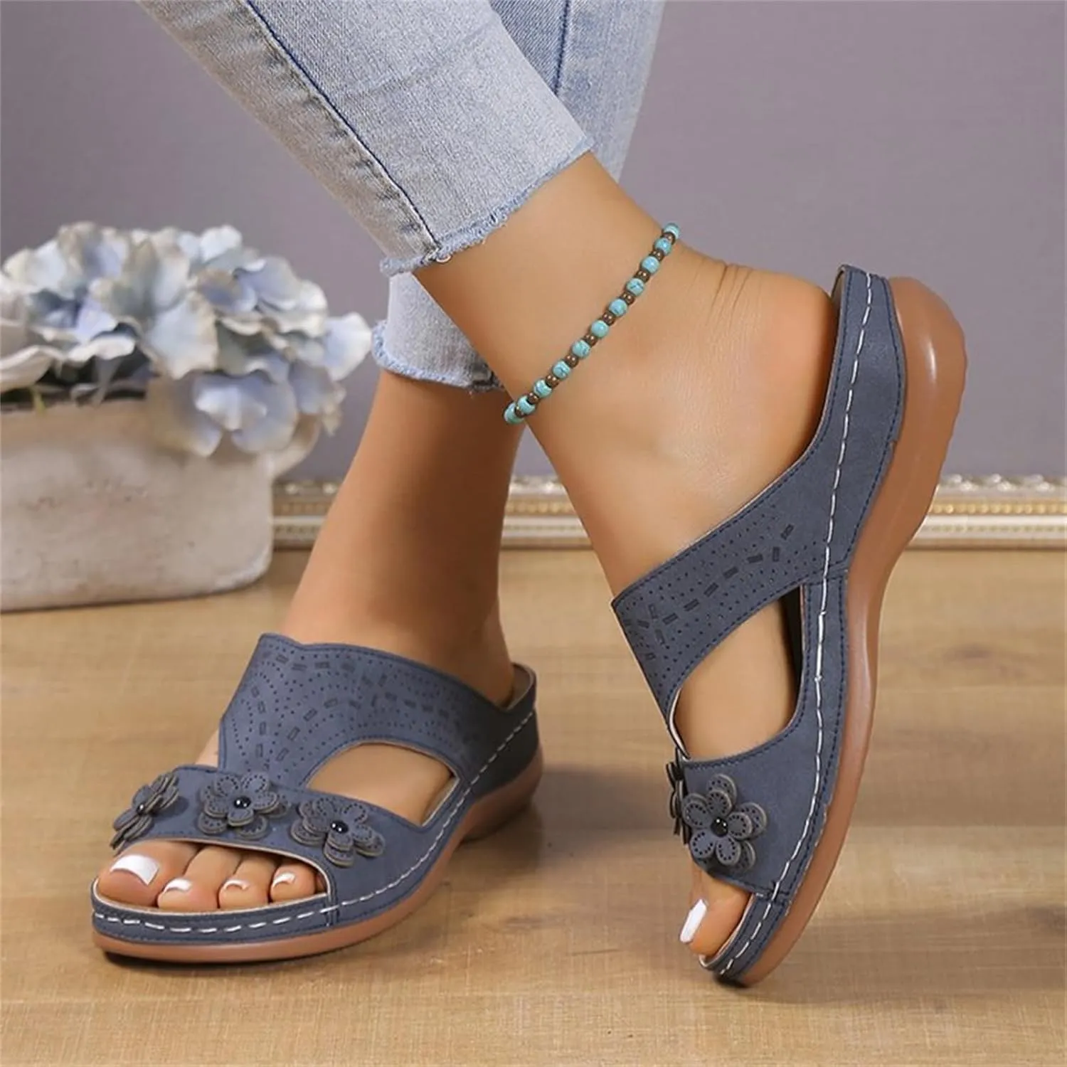 Ladmiple Womens Sandals Comfortable Walking Dressy Orthopedic Slippers Slip On Summer Orthotic Flip Flops With Arch Support