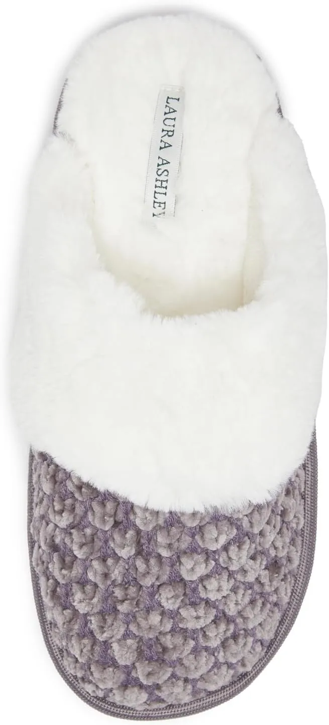 Laura Ashley Women's Slippers, Plush Chenille Memory Foam Scuff Slides, Non Slip Indoor/Bedroom Shoes, Slip On Slippers for Women
