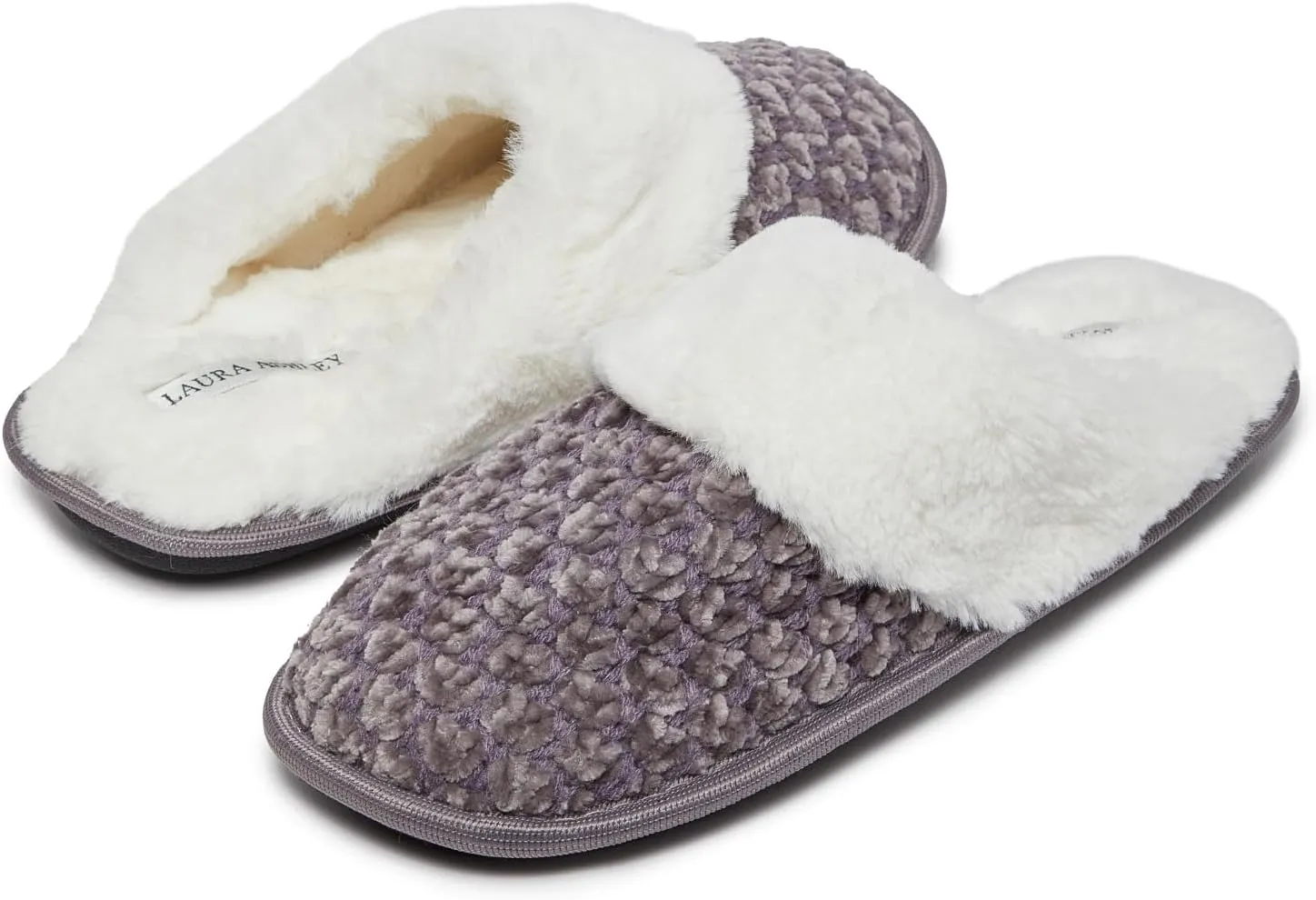 Laura Ashley Women's Slippers, Plush Chenille Memory Foam Scuff Slides, Non Slip Indoor/Bedroom Shoes, Slip On Slippers for Women