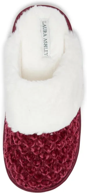 Laura Ashley Women's Slippers, Plush Chenille Memory Foam Scuff Slides, Non Slip Indoor/Bedroom Shoes, Slip On Slippers for Women