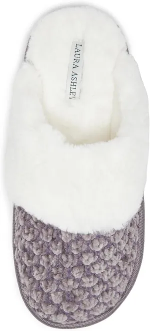 Laura Ashley Women's Slippers, Plush Chenille Memory Foam Scuff Slides, Non Slip Indoor/Bedroom Shoes, Slip On Slippers for Women