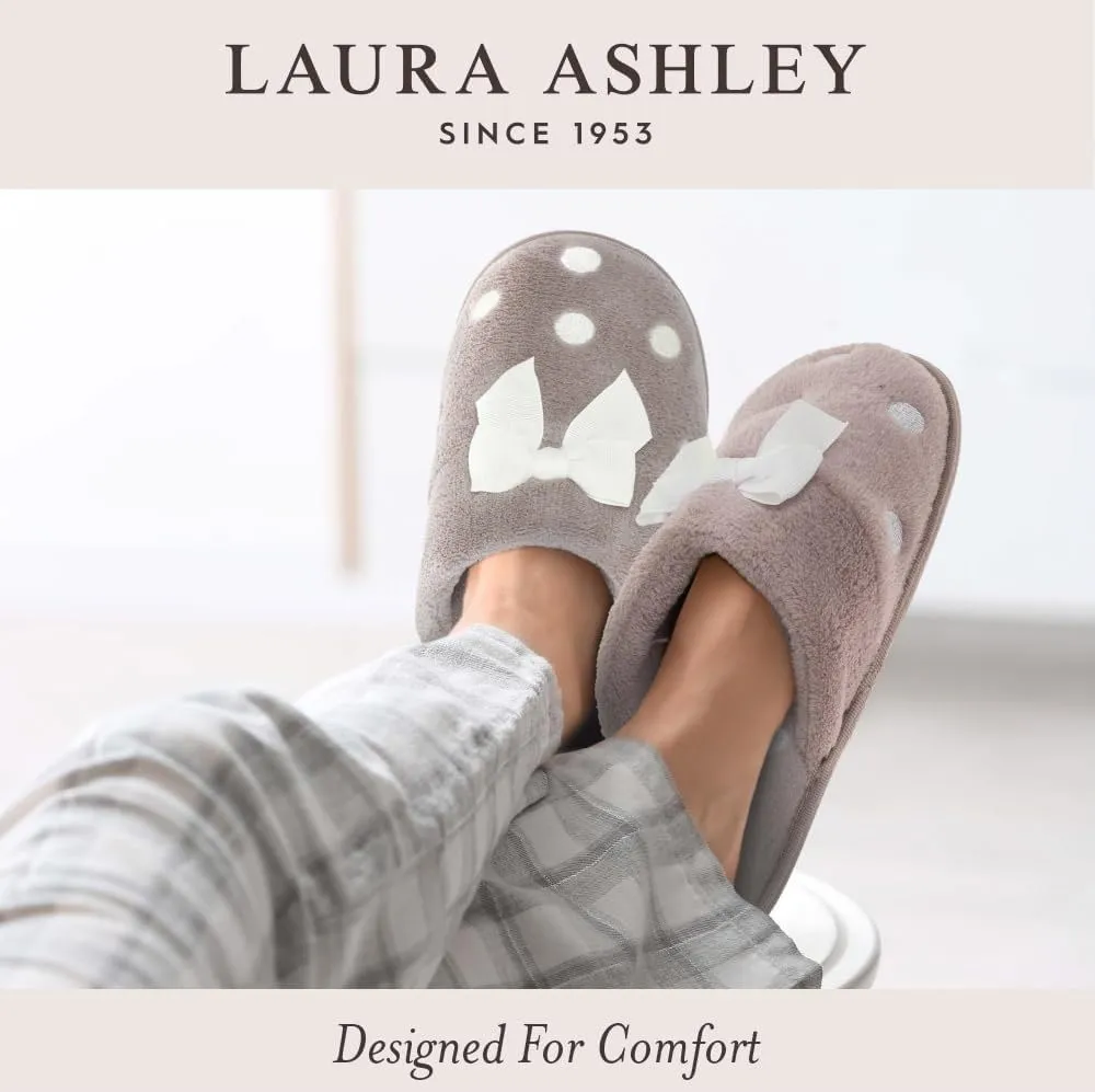 Laura Ashley Women's Slippers, Plush Chenille Memory Foam Scuff Slides, Non Slip Indoor/Bedroom Shoes, Slip On Slippers for Women