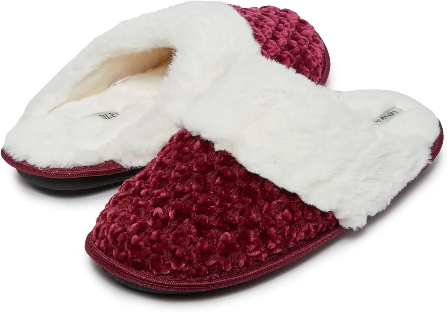 Laura Ashley Women's Slippers, Plush Chenille Memory Foam Scuff Slides, Non Slip Indoor/Bedroom Shoes, Slip On Slippers for Women