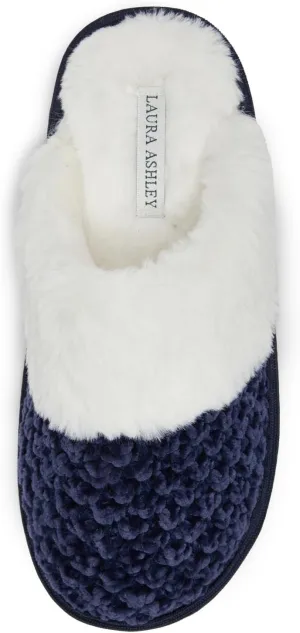 Laura Ashley Women's Slippers, Plush Chenille Memory Foam Scuff Slides, Non Slip Indoor/Bedroom Shoes, Slip On Slippers for Women