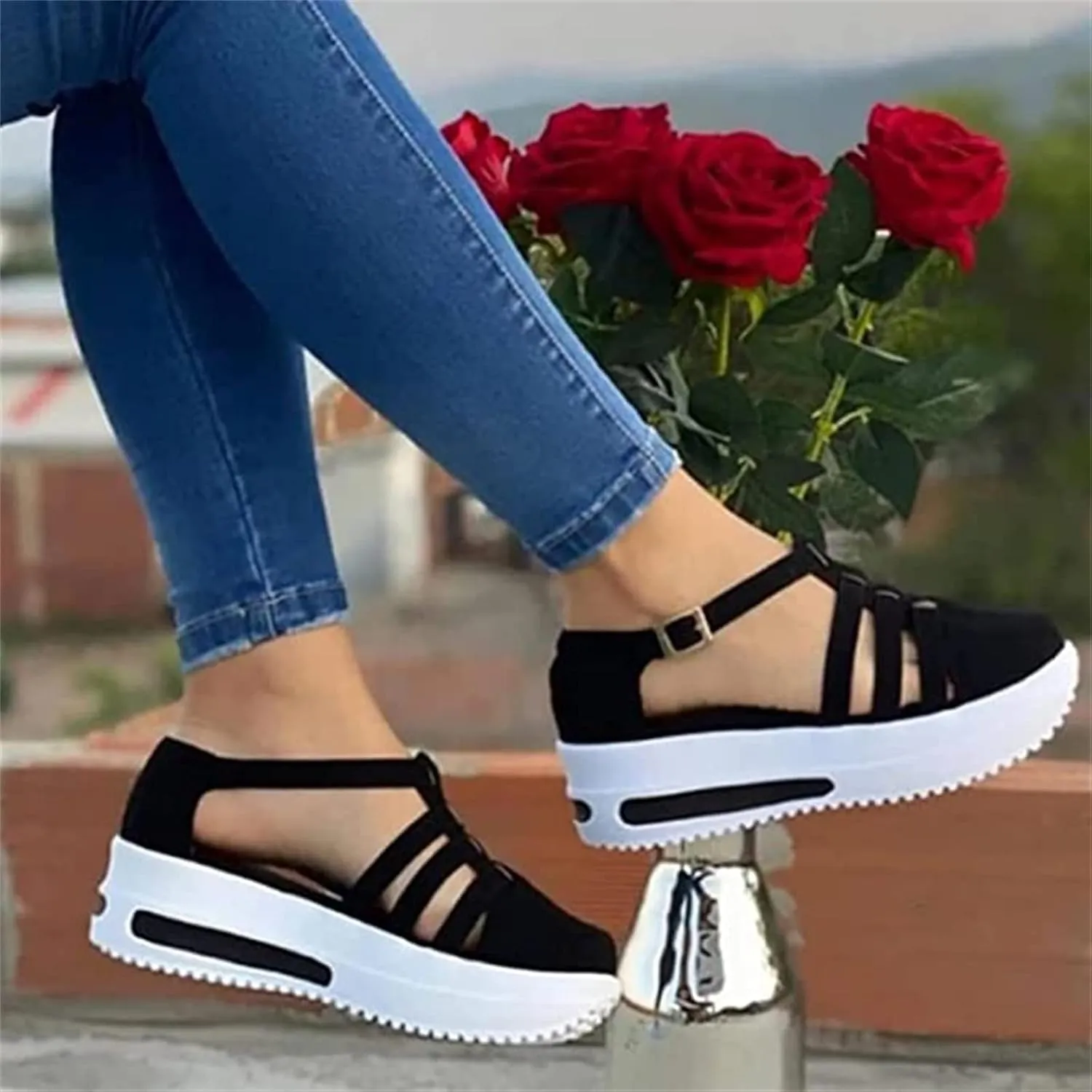 Lausiuoe Womens Sandals Dressy Casual Arch Support Wedge Platform Sandals Ankle Strap Summer Shoes Comfortable Walking Shoes