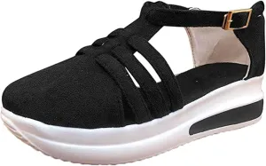 Lausiuoe Womens Sandals Dressy Casual Arch Support Wedge Platform Sandals Ankle Strap Summer Shoes Comfortable Walking Shoes