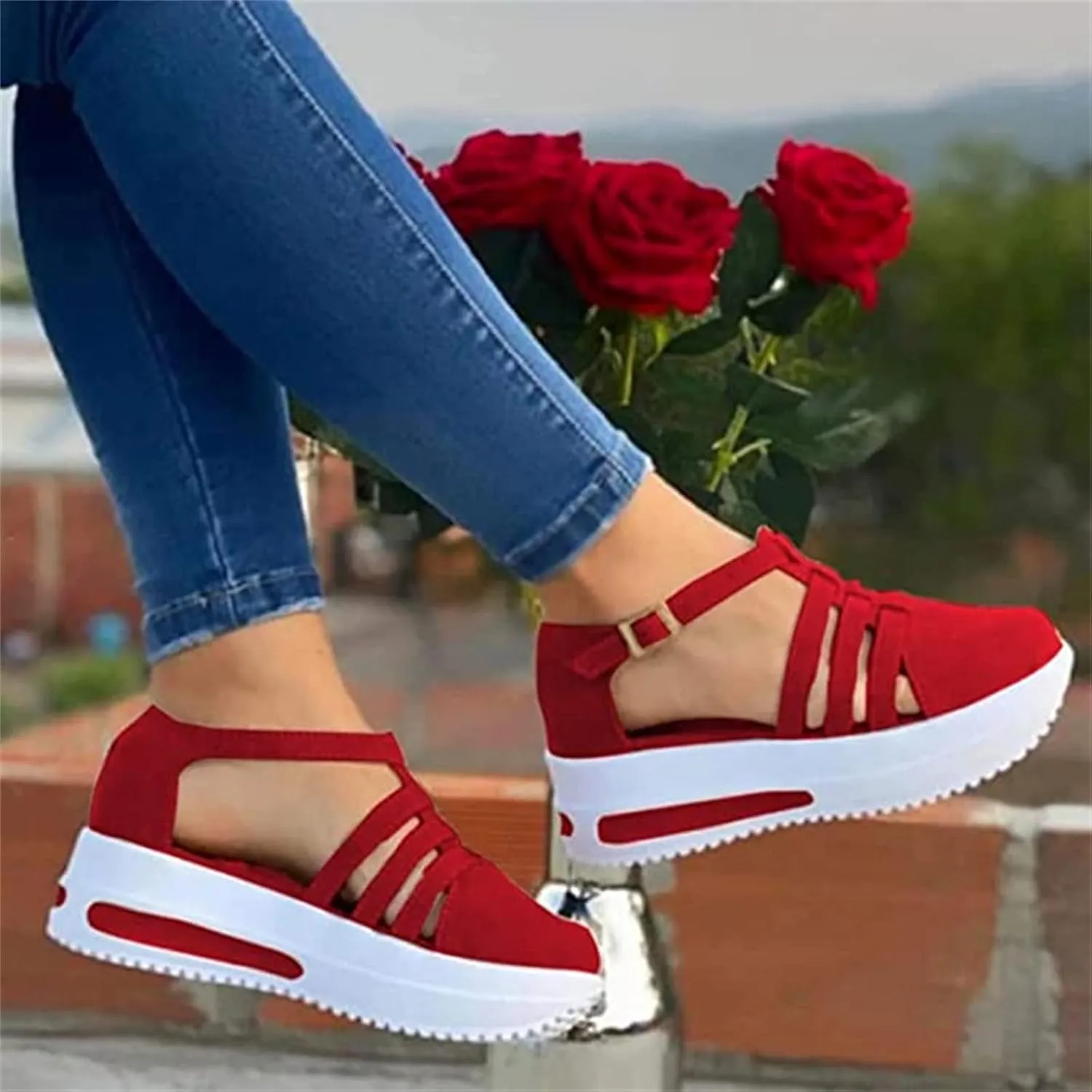 Lausiuoe Womens Sandals Dressy Casual Arch Support Wedge Platform Sandals Ankle Strap Summer Shoes Comfortable Walking Shoes