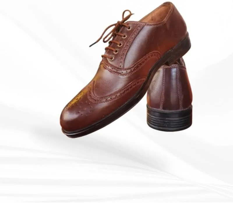 LEMBACO Men's Classic Modern Lace-up Patent Dress Business Wedding Shoes Leather Formal Business Oxford Wingtip Shoes Brown