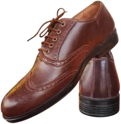 LEMBACO Men's Classic Modern Lace-up Patent Dress Business Wedding Shoes Leather Formal Business Oxford Wingtip Shoes Brown