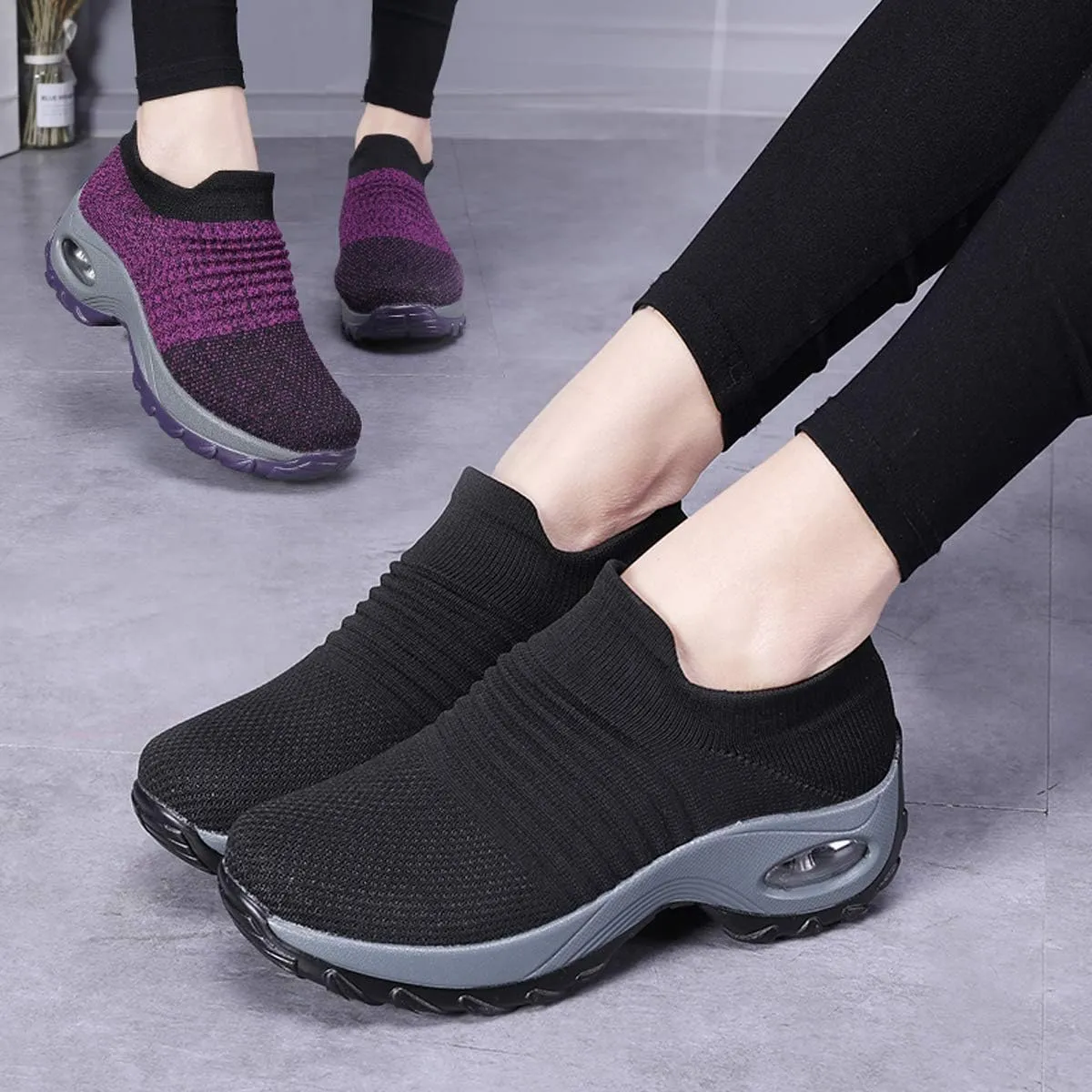 LIBINXIF Women's Walking Shoes Sock Sneakers Mesh Slip On Air Cushion Lady Girls Modern Jazz Dance Easy Shoes Platform Loafers Sneakers