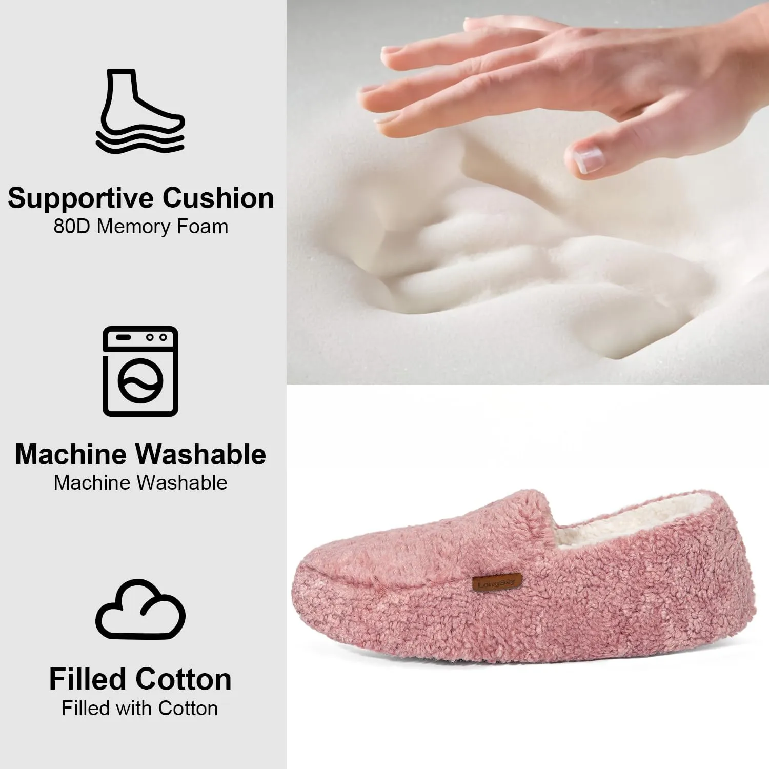 LongBay Women's Fuzzy Memory Foam Slippers Warm Cozy Shearling House Slippers for Ladies Supportive Slip on Indoor Home Shoes