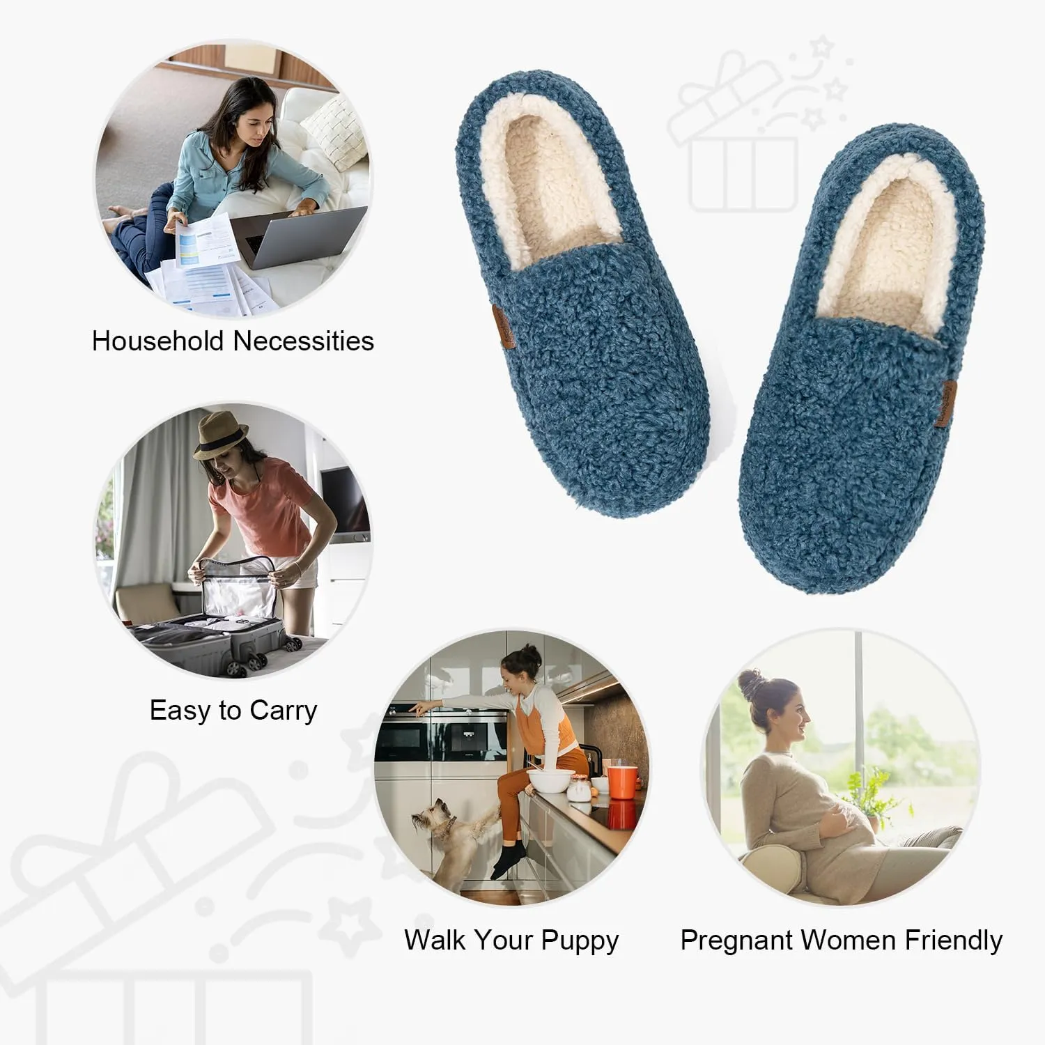 LongBay Women's Fuzzy Memory Foam Slippers Warm Cozy Shearling House Slippers for Ladies Supportive Slip on Indoor Home Shoes