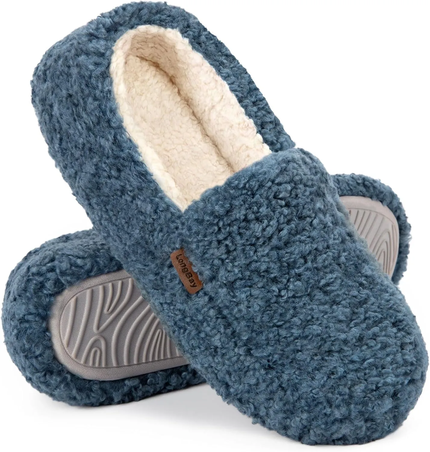 LongBay Women's Fuzzy Memory Foam Slippers Warm Cozy Shearling House Slippers for Ladies Supportive Slip on Indoor Home Shoes