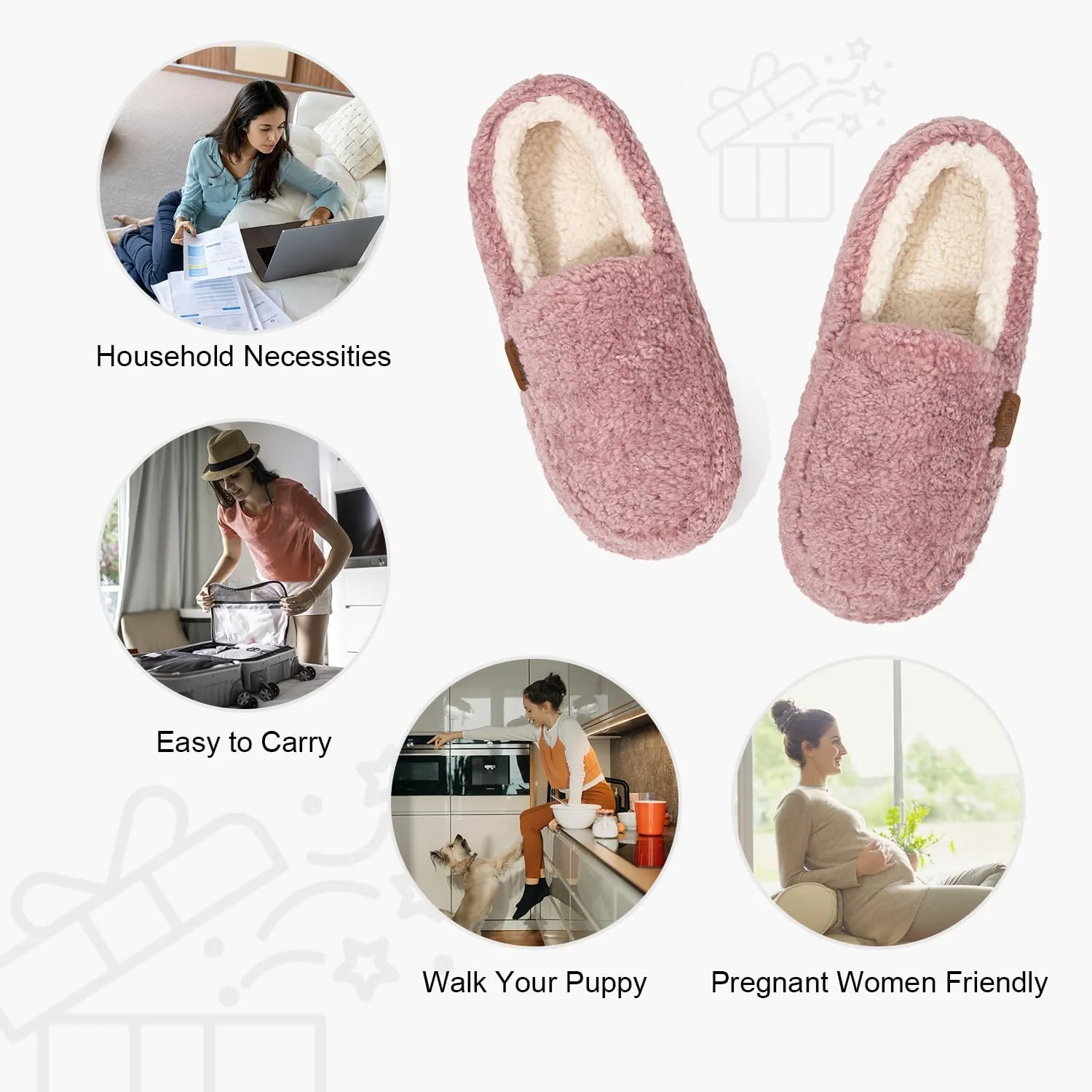 LongBay Women's Fuzzy Memory Foam Slippers Warm Cozy Shearling House Slippers for Ladies Supportive Slip on Indoor Home Shoes