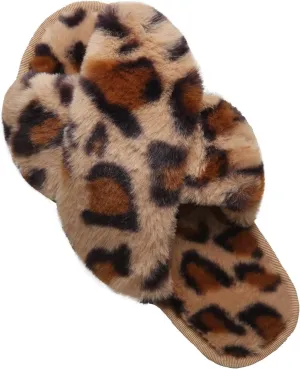 LZLER Womens Cross Band Slippers, Soft Plush Fleece Lightweight Non Slip Open Toe Flip Flop Shoes House Indoor Outdoor Fur Fuzzy Slippers