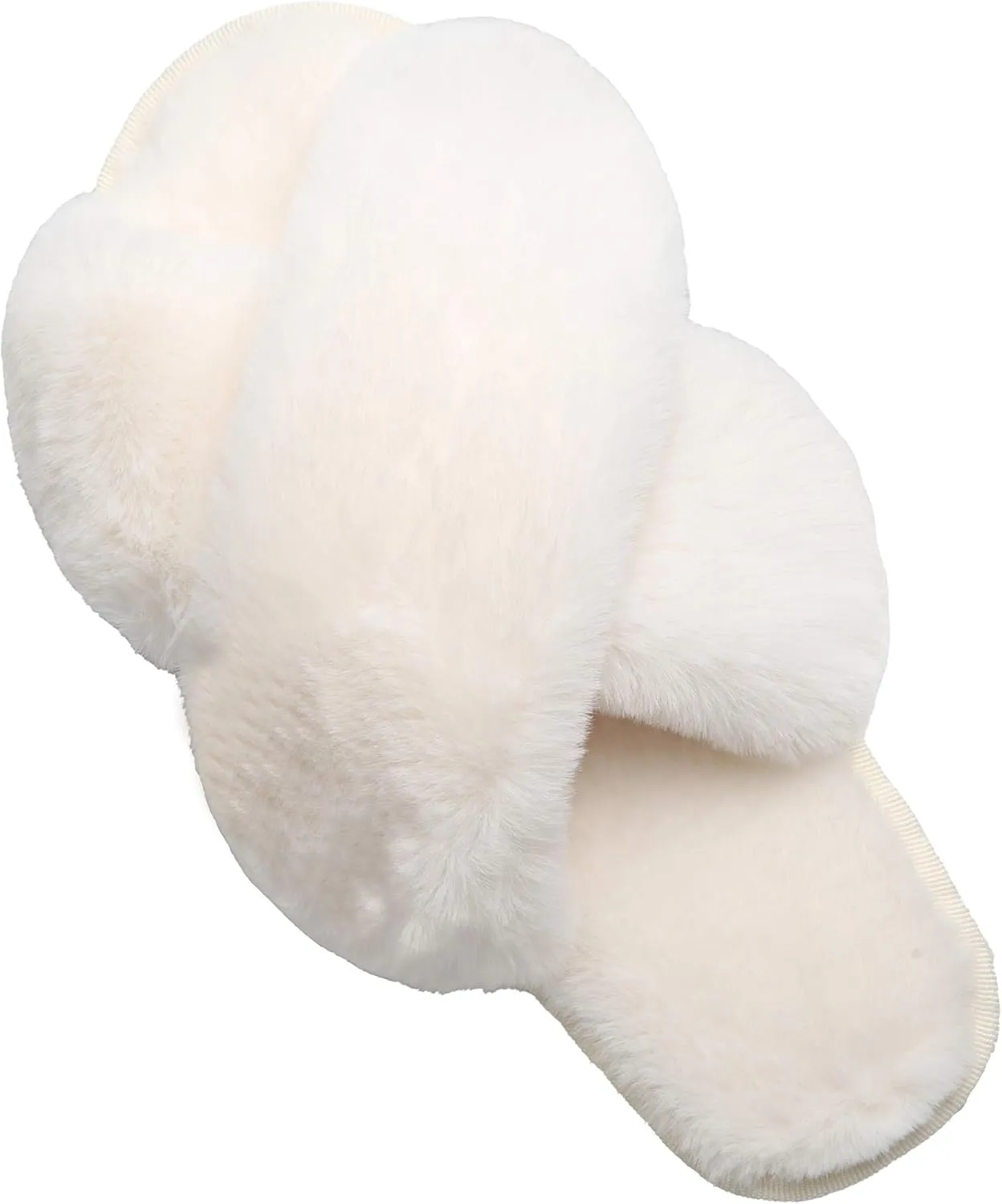 LZLER Womens Cross Band Slippers, Soft Plush Fleece Lightweight Non Slip Open Toe Flip Flop Shoes House Indoor Outdoor Fur Fuzzy Slippers