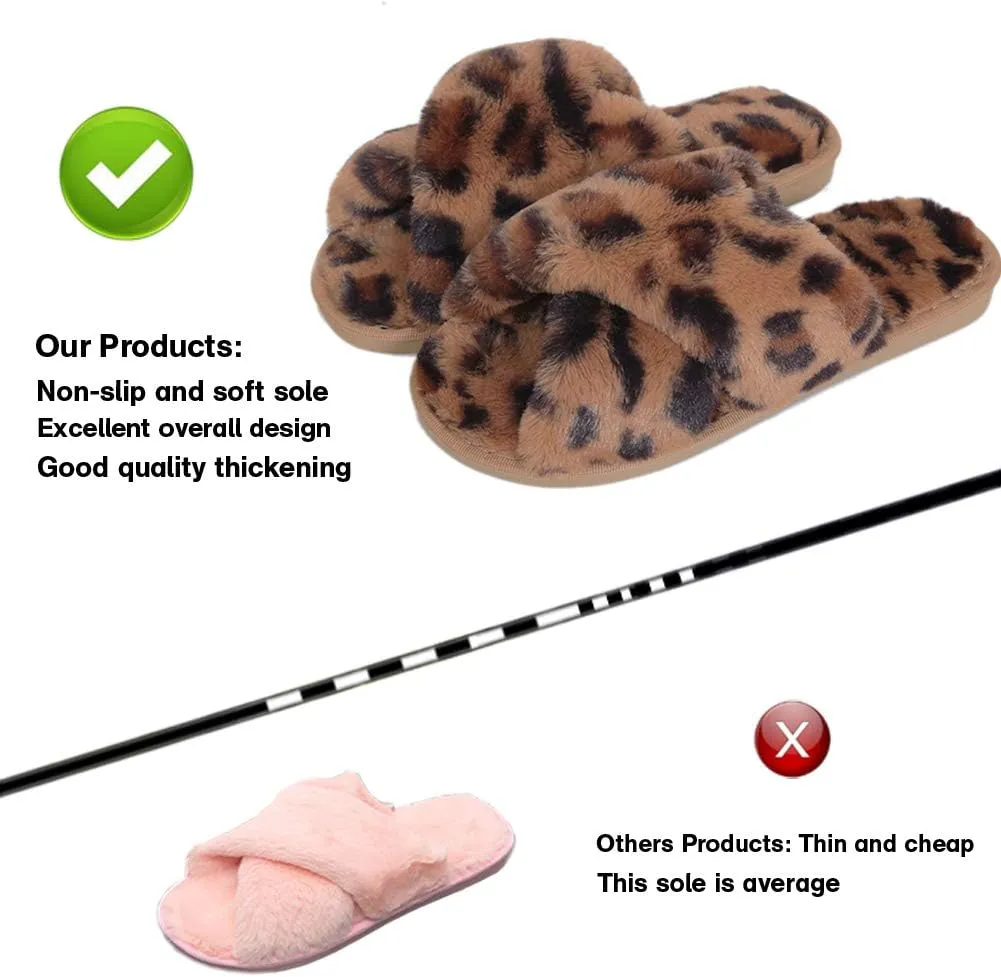 LZLER Womens Cross Band Slippers, Soft Plush Fleece Lightweight Non Slip Open Toe Flip Flop Shoes House Indoor Outdoor Fur Fuzzy Slippers