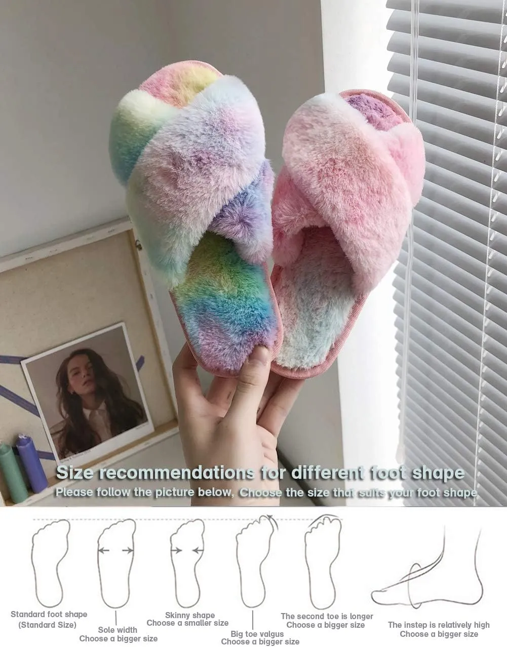 LZLER Womens Cross Band Slippers, Soft Plush Fleece Lightweight Non Slip Open Toe Flip Flop Shoes House Indoor Outdoor Fur Fuzzy Slippers