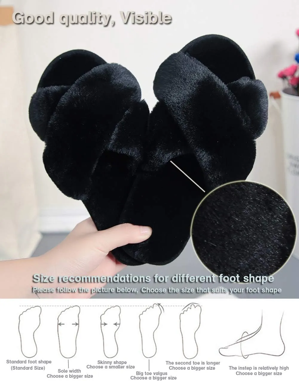 LZLER Womens Cross Band Slippers, Soft Plush Fleece Lightweight Non Slip Open Toe Flip Flop Shoes House Indoor Outdoor Fur Fuzzy Slippers
