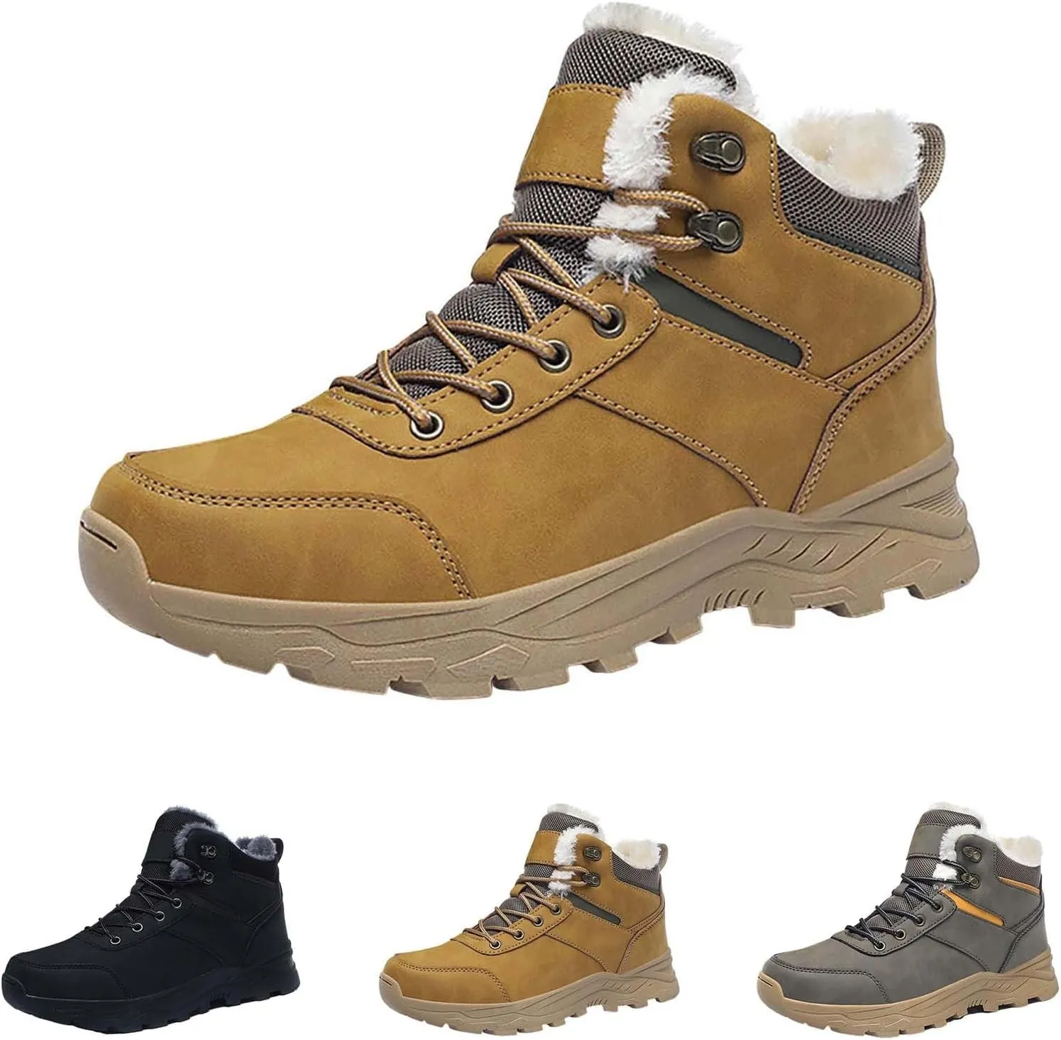 Men Work Boots Slip On Hiking Sneakers Shoes with Fur Lined Working Shoes for Women with Zipper Lightweight Outdoor Botas Mid Ankle Work Casual Hike Grounded Footwear