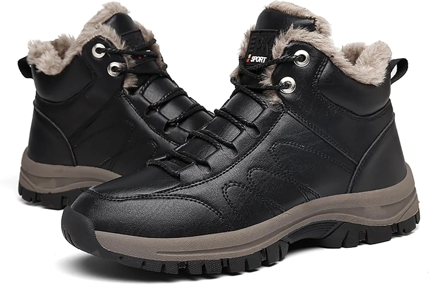 Men Work Boots Slip On Hiking Sneakers Warm Fur Lined Womens Safety Shoes Non Steel Toe Waterproof Outdoor Shoes Lightweight Hike Grounded Footwear