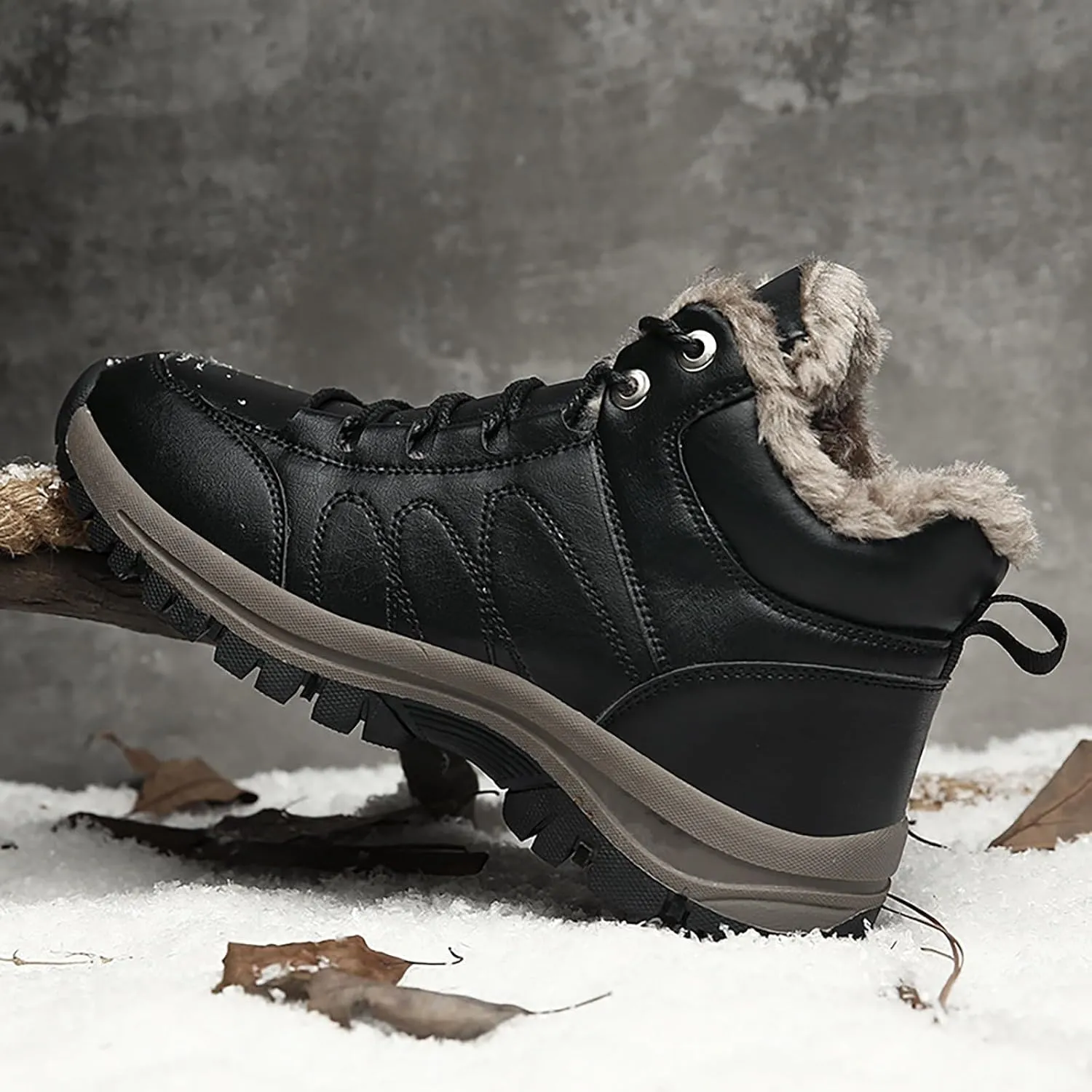 Men Work Boots Slip On Hiking Sneakers Warm Fur Lined Womens Safety Shoes Non Steel Toe Waterproof Outdoor Shoes Lightweight Hike Grounded Footwear