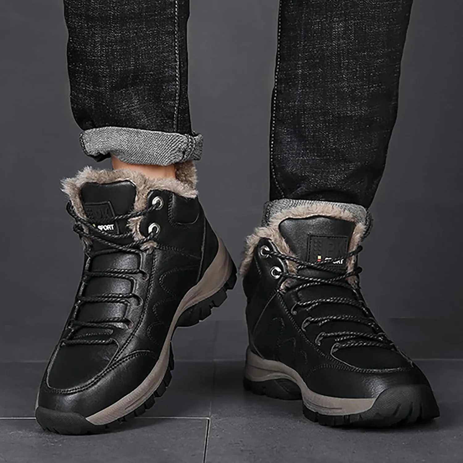 Men Work Boots Slip On Hiking Sneakers Warm Fur Lined Womens Safety Shoes Non Steel Toe Waterproof Outdoor Shoes Lightweight Hike Grounded Footwear