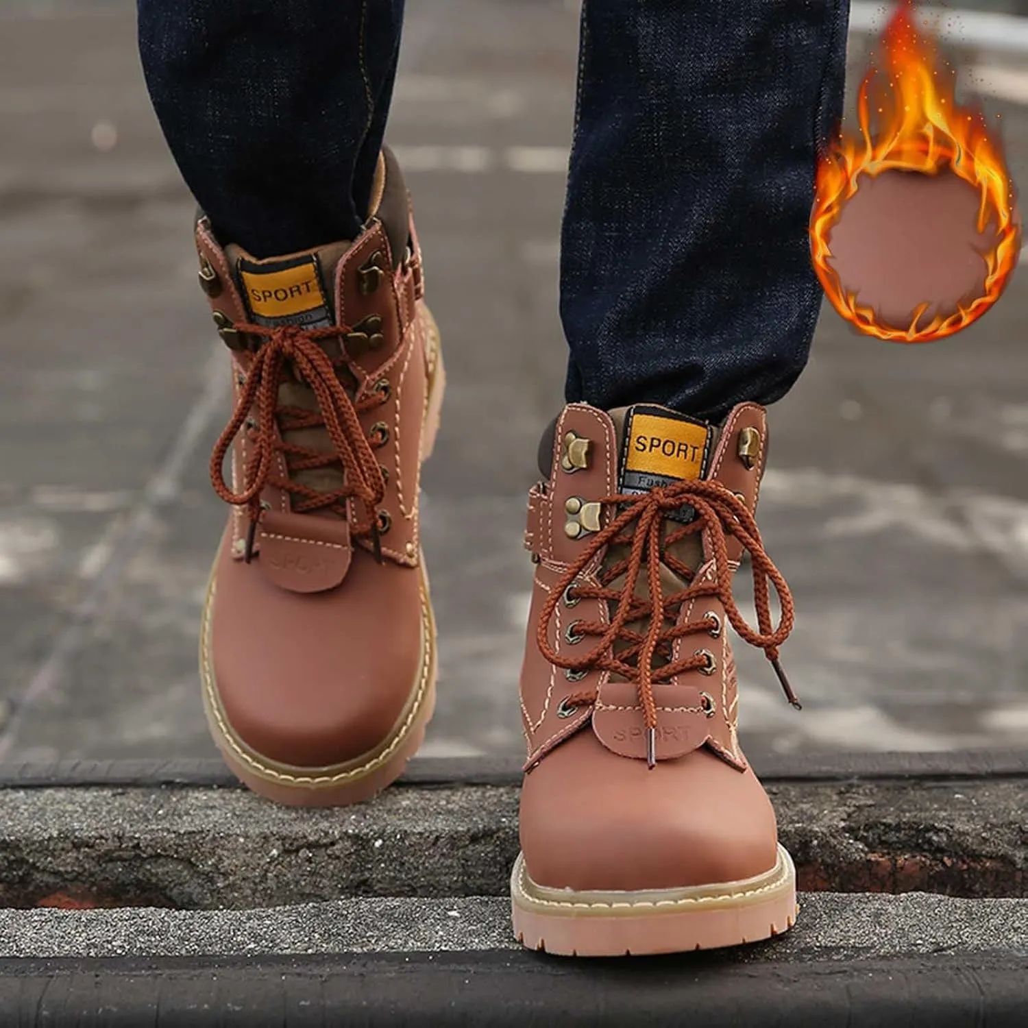 Men Work Boots Steel Toe Hiking Sneakers Fur Lined Ankle Boot Women Safety Toe Shoes Business Casual Lightweight Outdoor Botas Mid Ankle Work Casual Hike Grounded Footwear